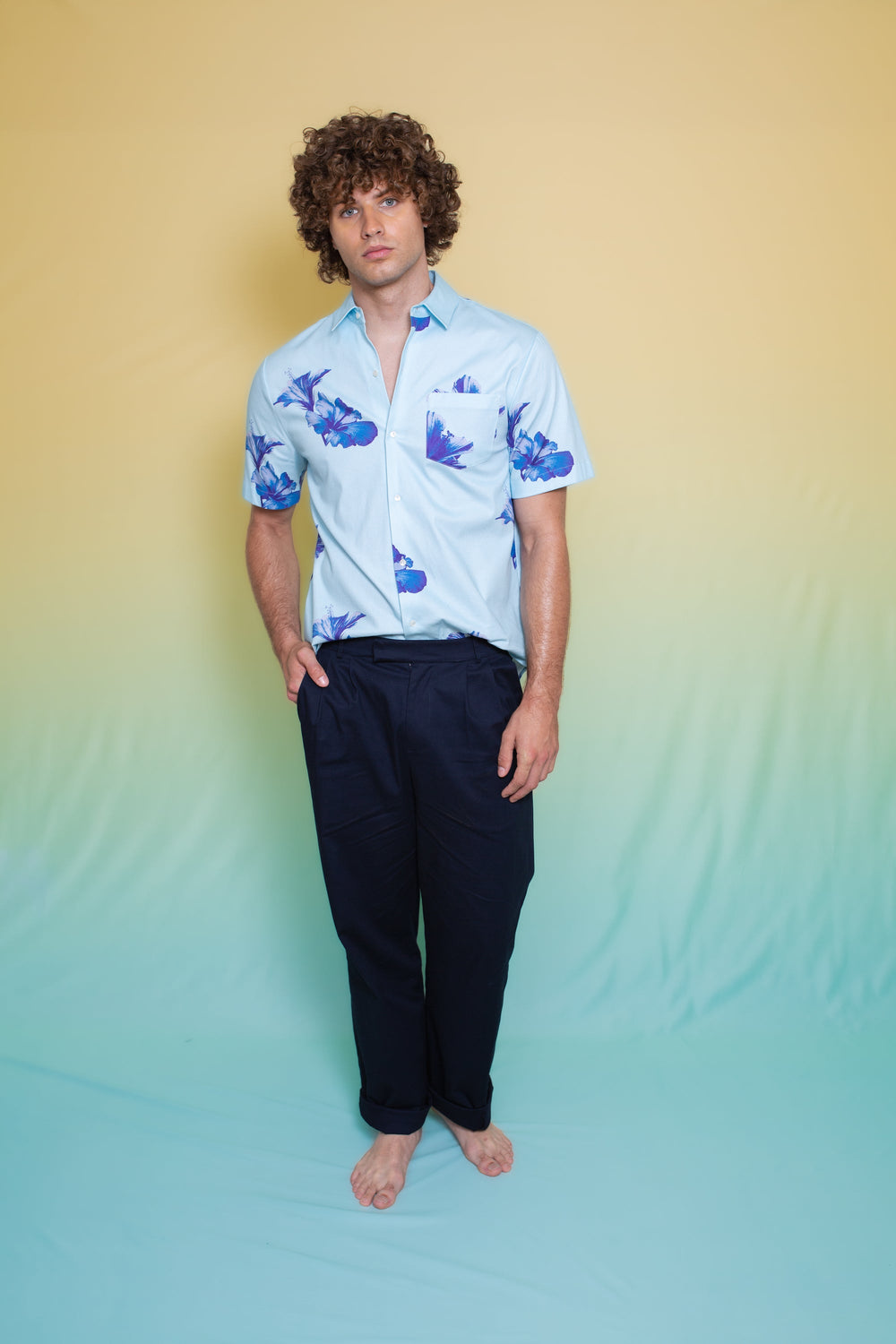 Boyfriend Cotton Shirt Pale Blue Hawaii 