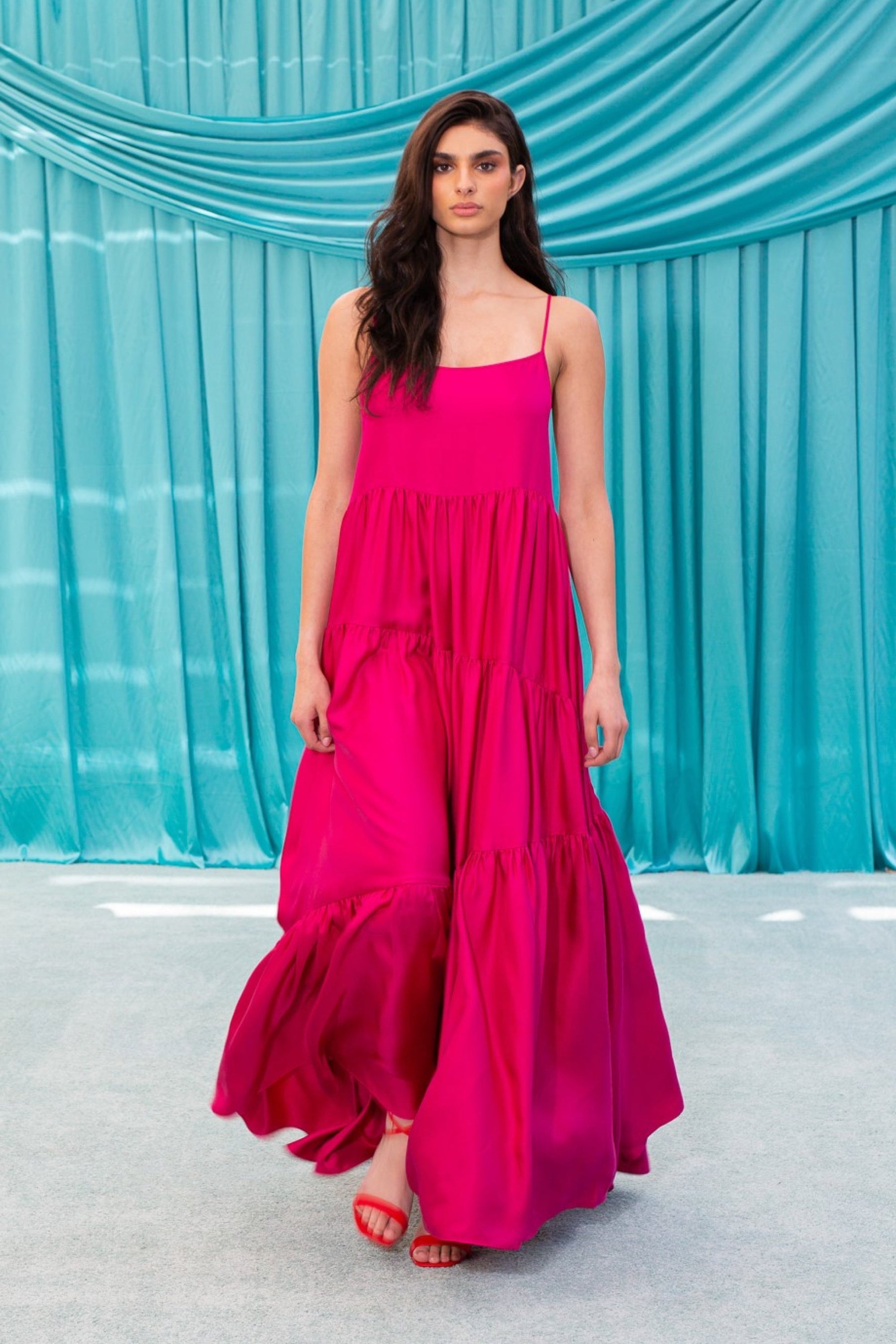Malibu Silk Maxi Dress Fuscia