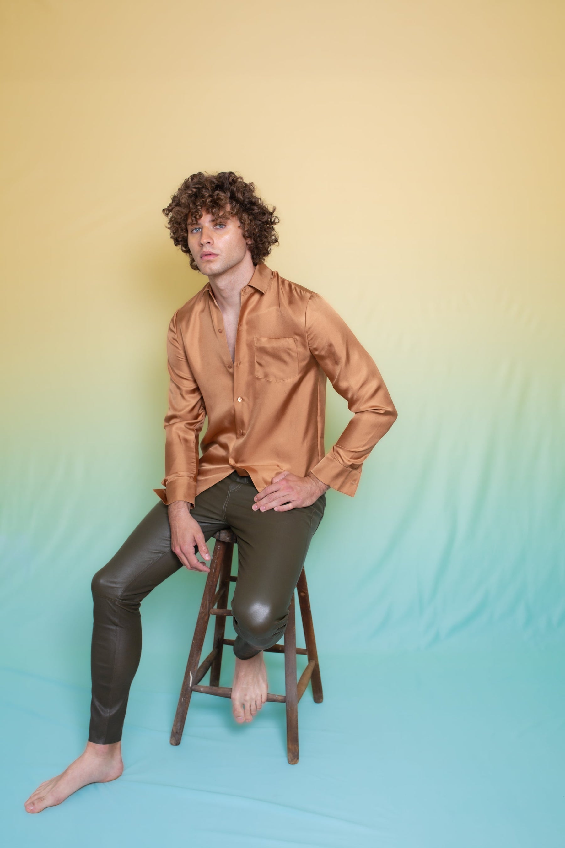 Ruben Long Sleeve Silk Shirt Toffee 