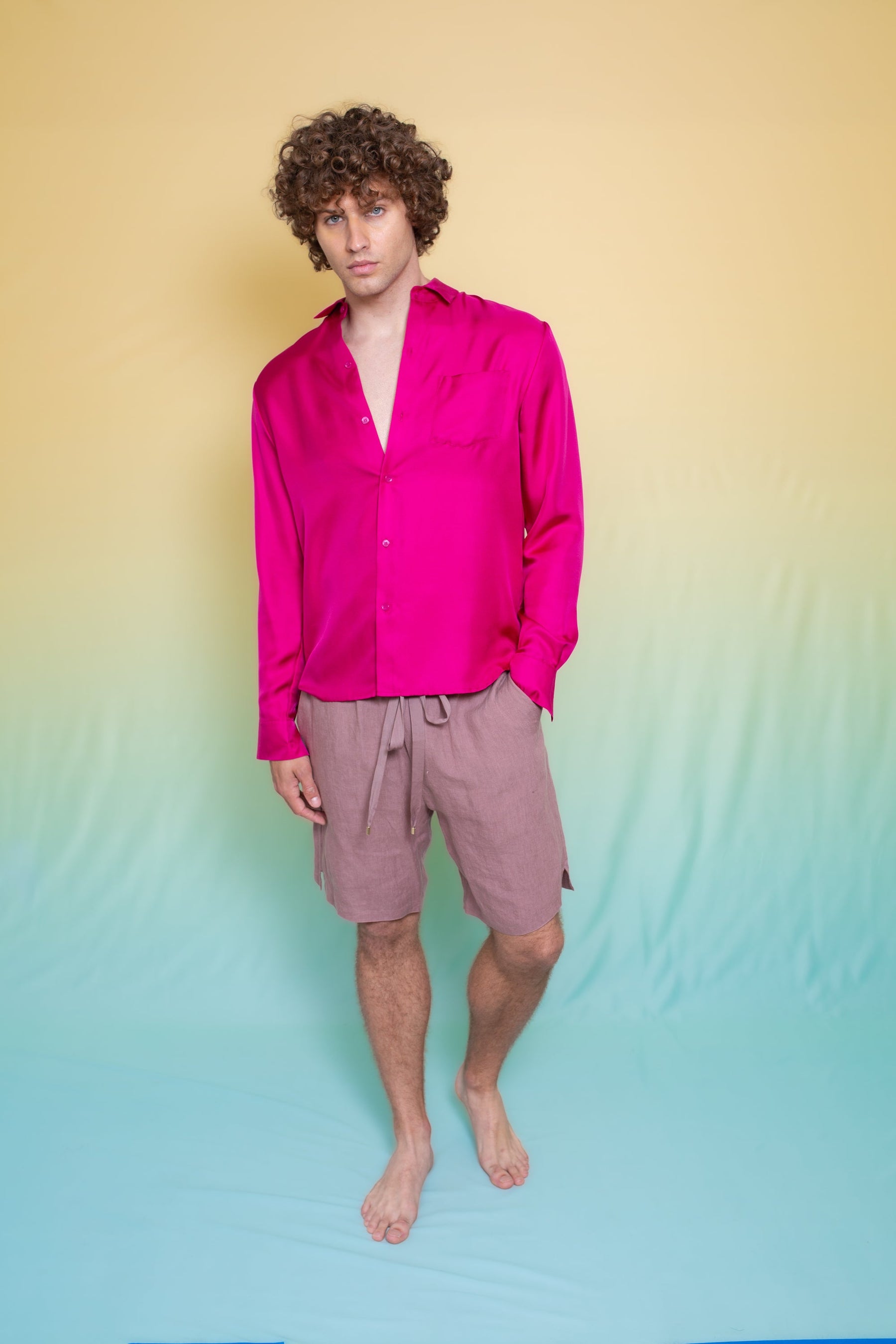 Ruben Long Sleeve Silk Shirt Fuscia 