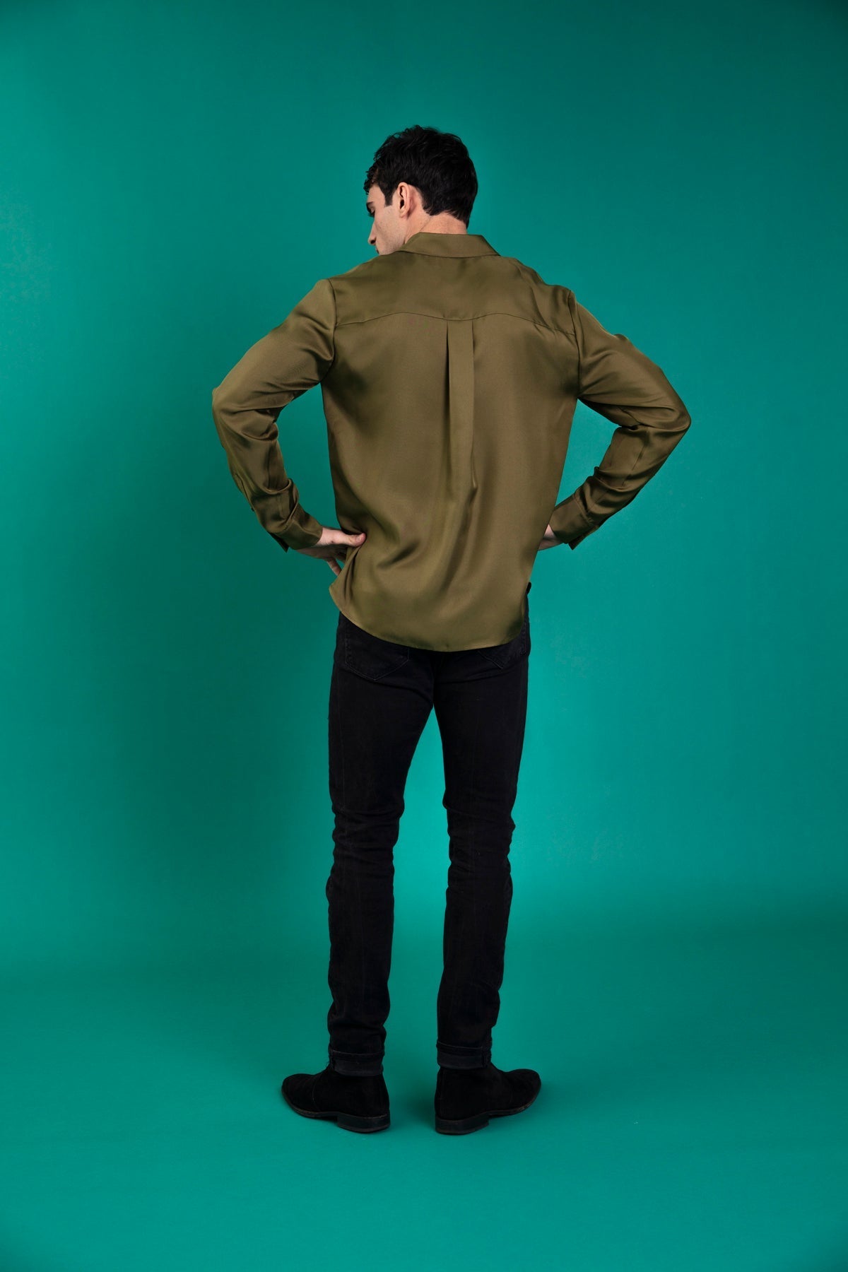 Ruben Long Sleeve Silk Shirt Khaki 