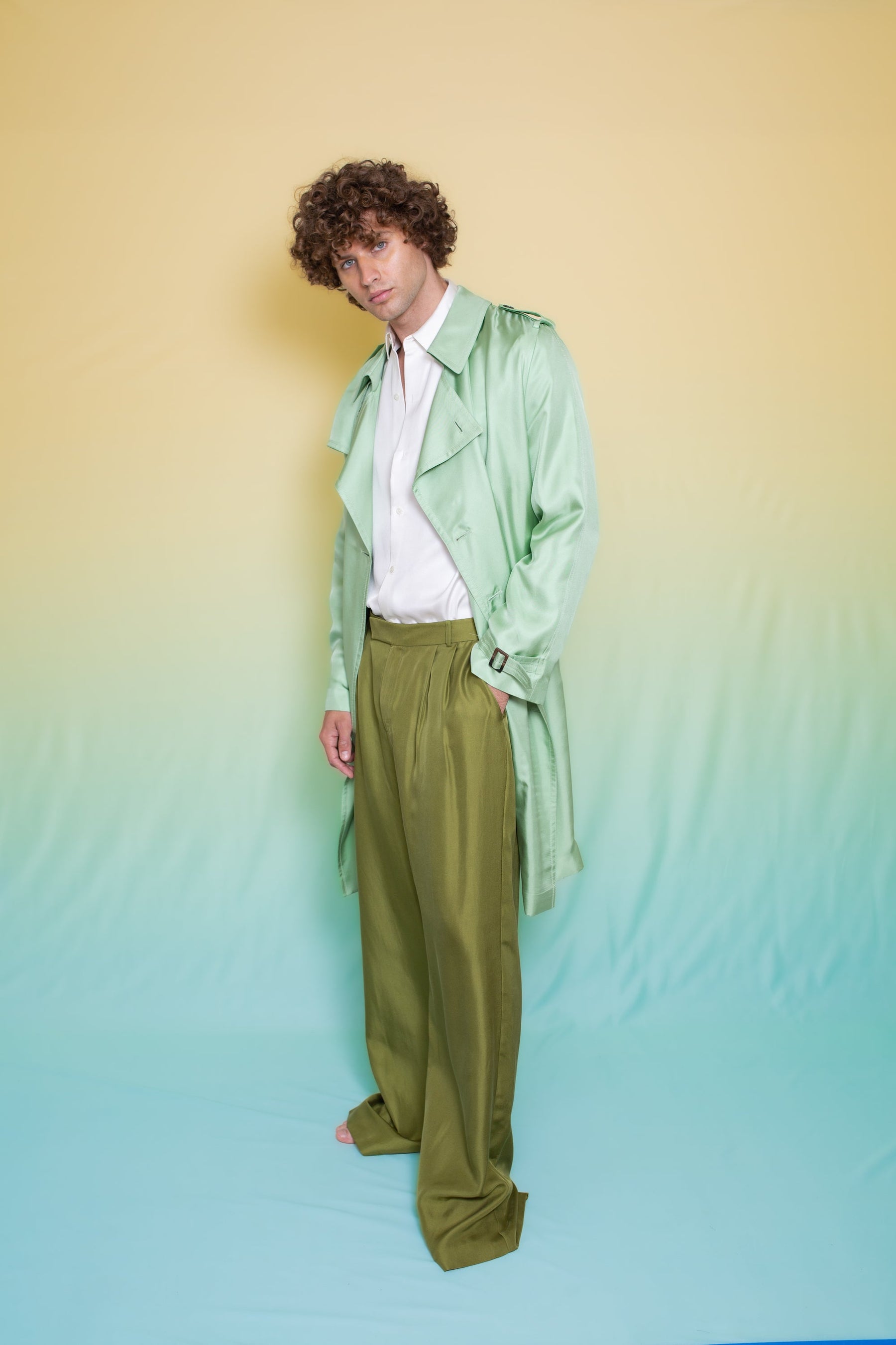 Mako Silk Trench Pistachio 