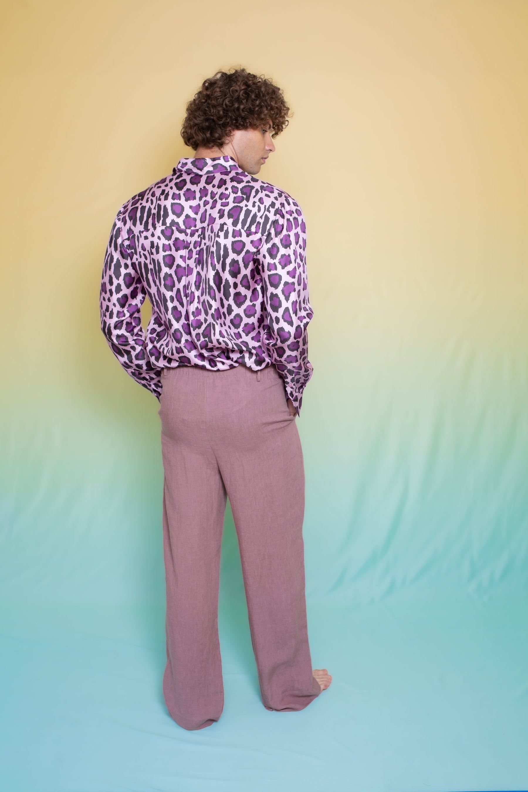 Ruben Long Sleeve Silk Shirt Violet Jaguar 