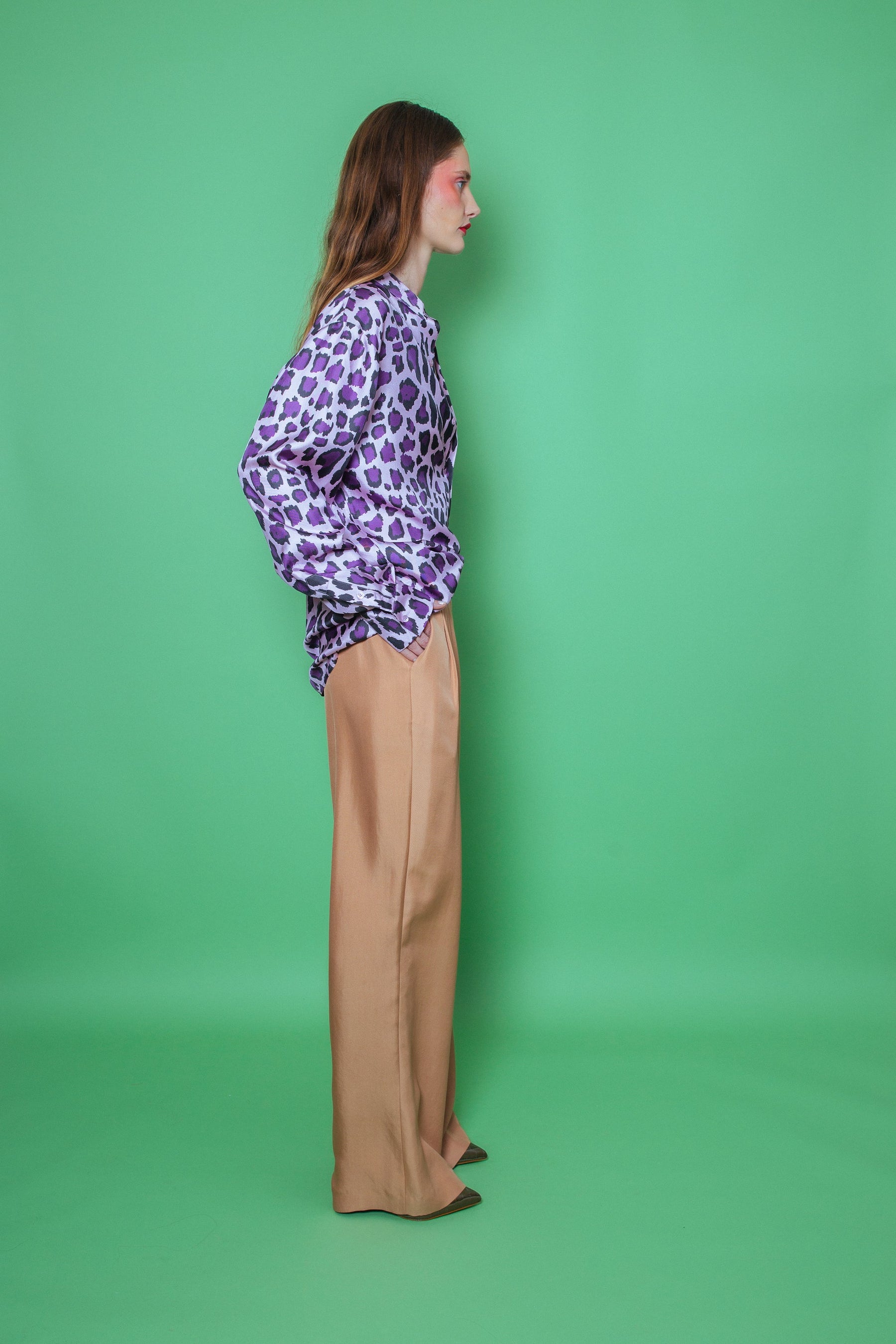 Ruben Long Sleeve Silk Shirt Violet Jaguar 