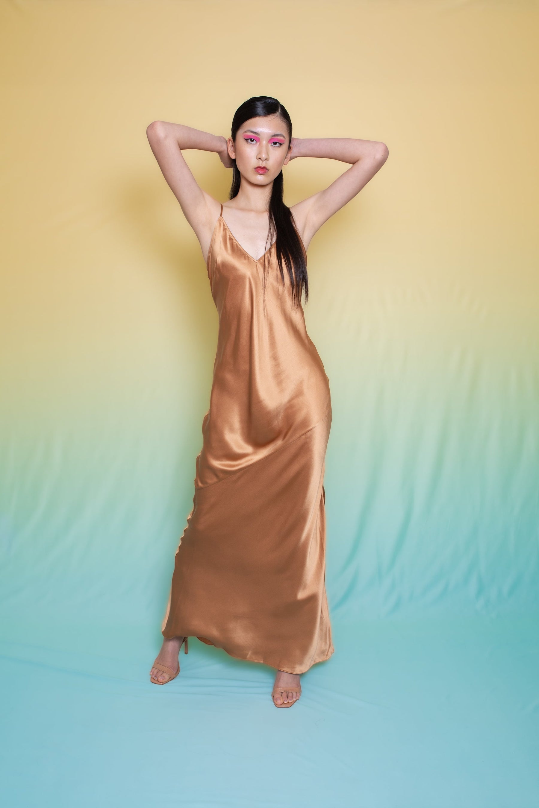 Lotus Bias Cut Silk Slip Dress Toffee