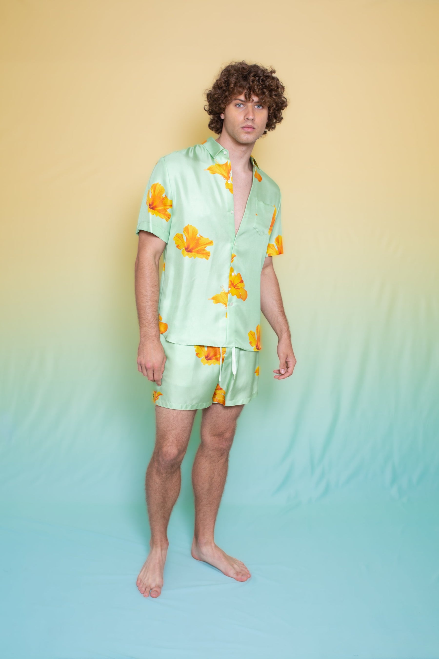 Boyfriend Silk Shirt Pistachio Hawaii 