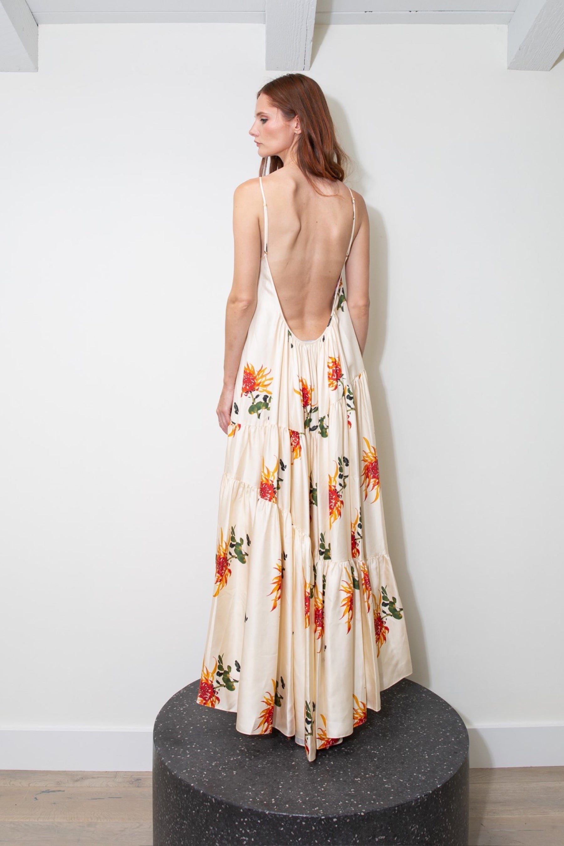 Malibu Silk Maxi Dress Orange Chrysanthemum