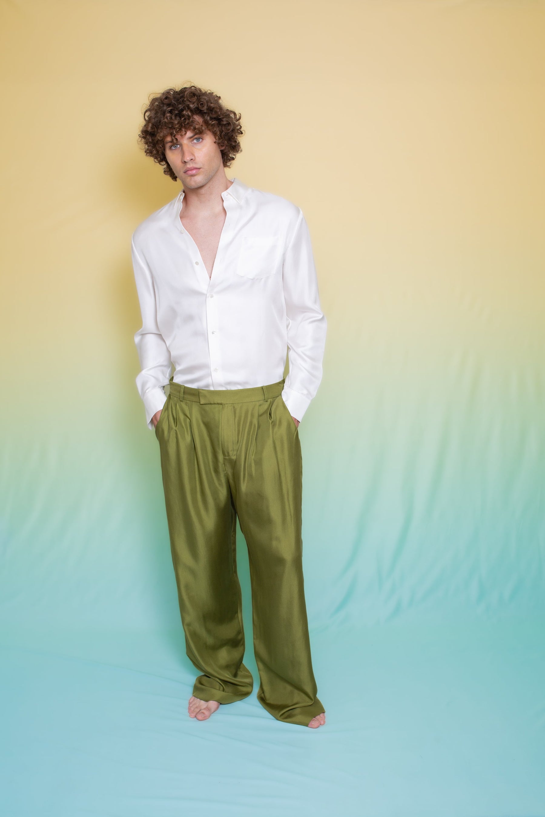 Ruben Long Sleeve Silk Shirt White 