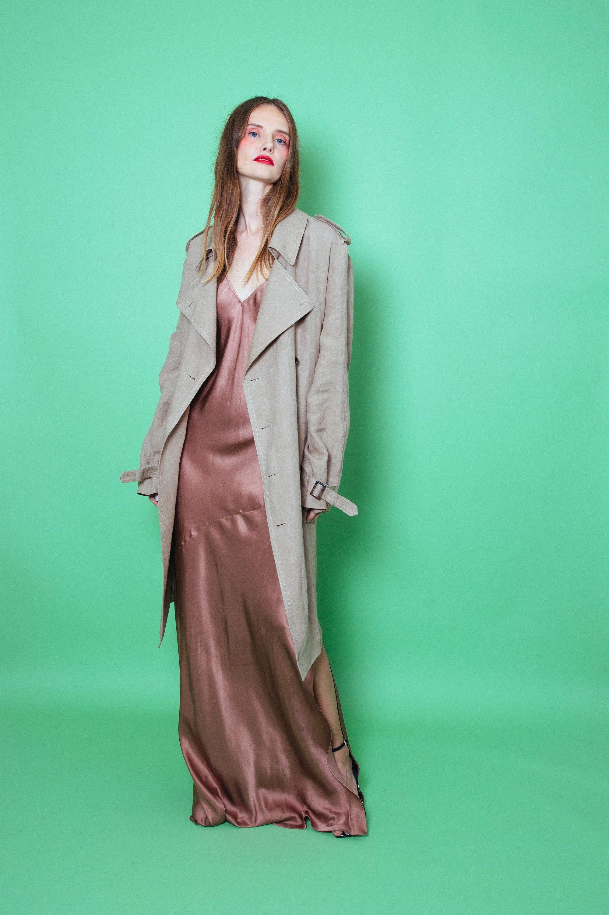 Lotus Bias Cut Silk Slip Dress Mink · FINNEY - A modern luxury