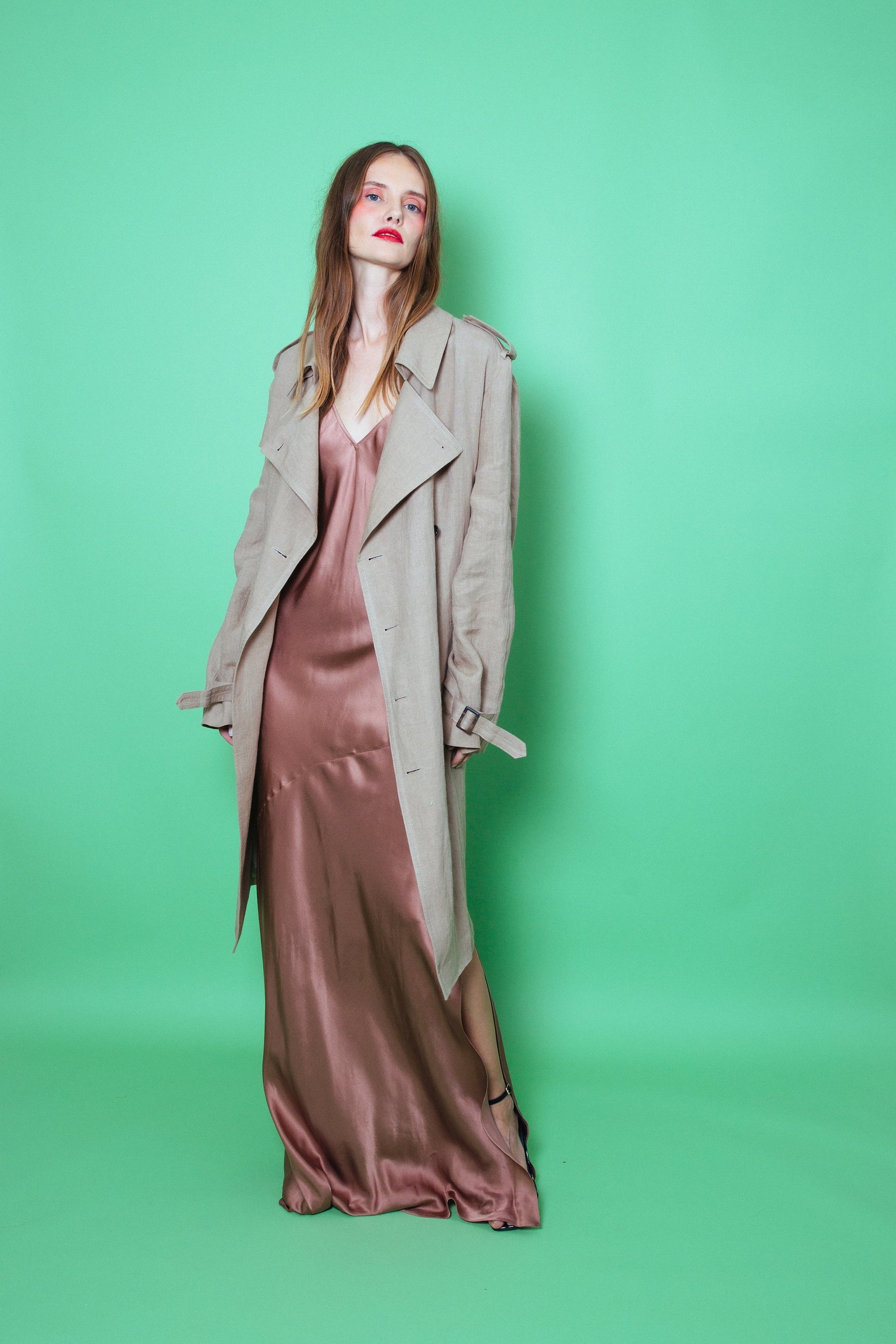 Lotus Bias Cut Silk Slip Dress Mink