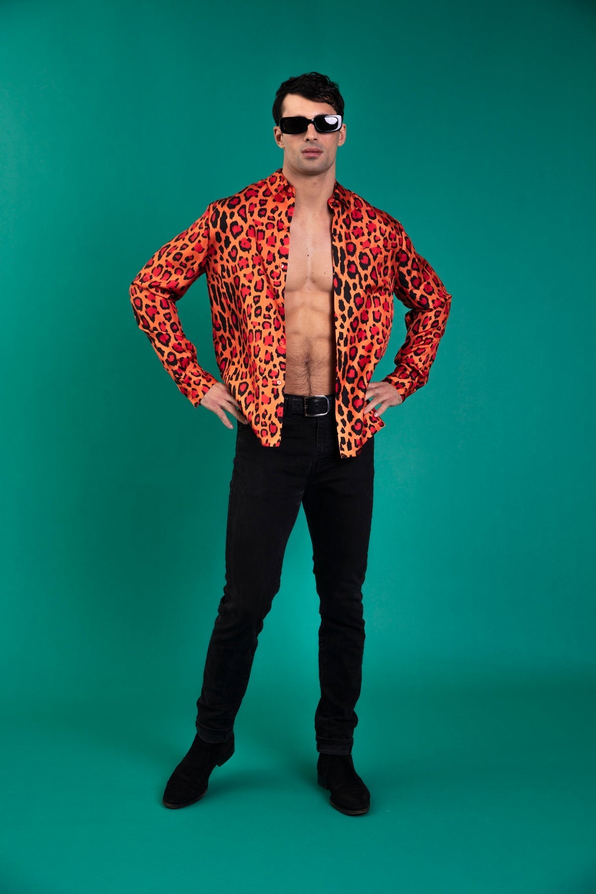 Ruben Long Sleeve Silk Shirt Red Jaguar 