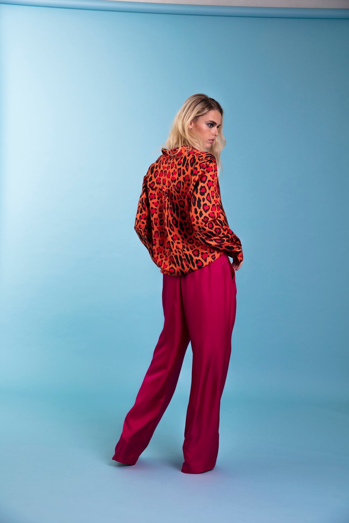 Ruben Long Sleeve Silk Shirt Red Jaguar 