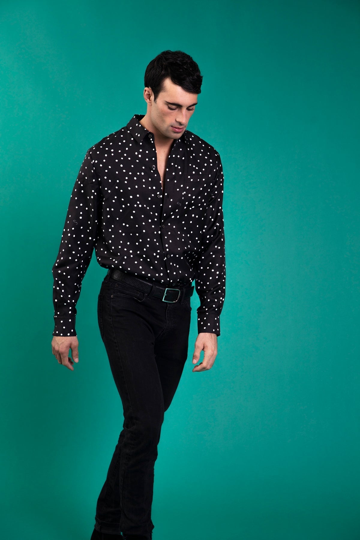 Ruben Long Sleeve Silk Shirt Black Dalmatian 