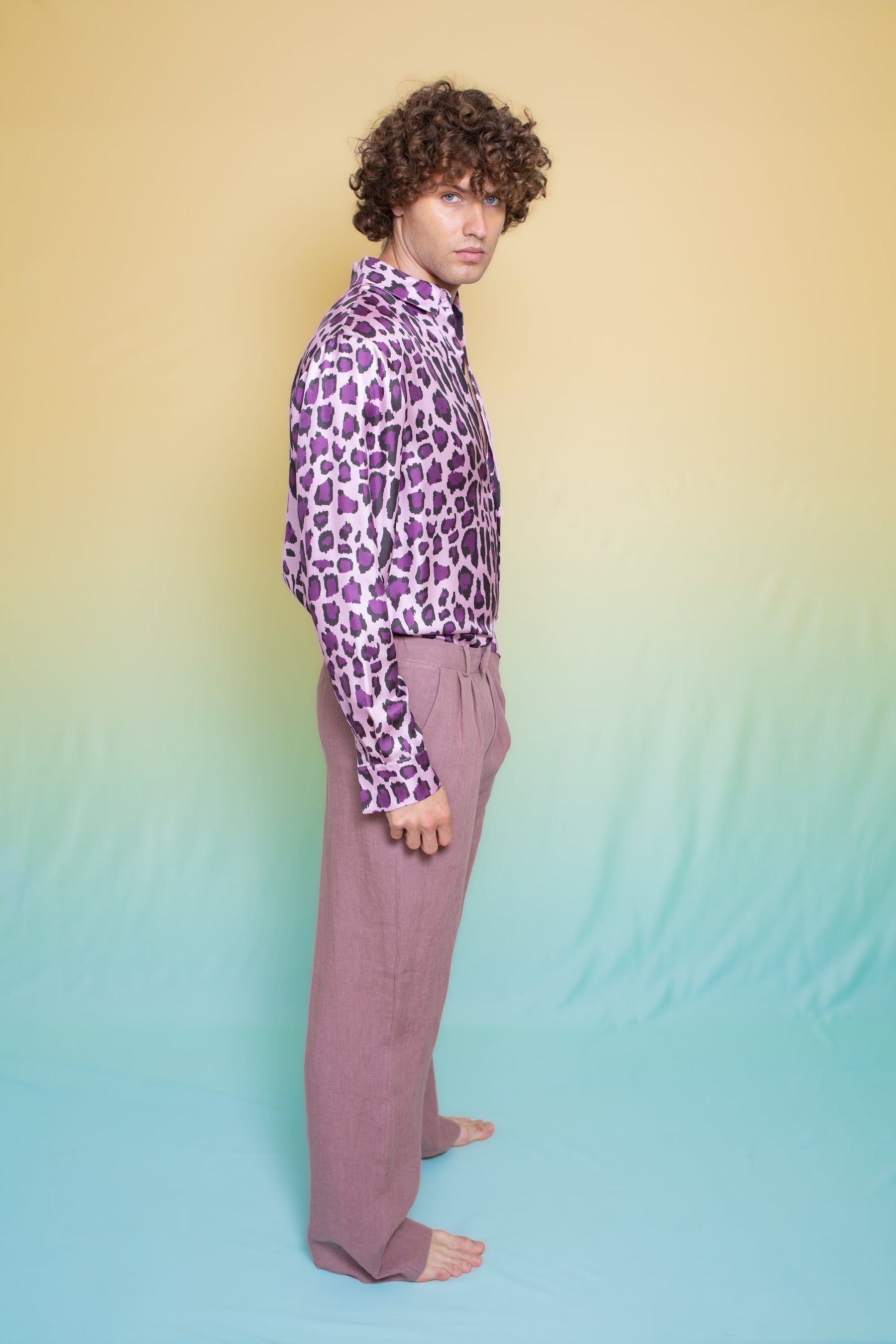 Ruben Long Sleeve Silk Shirt Violet Jaguar 
