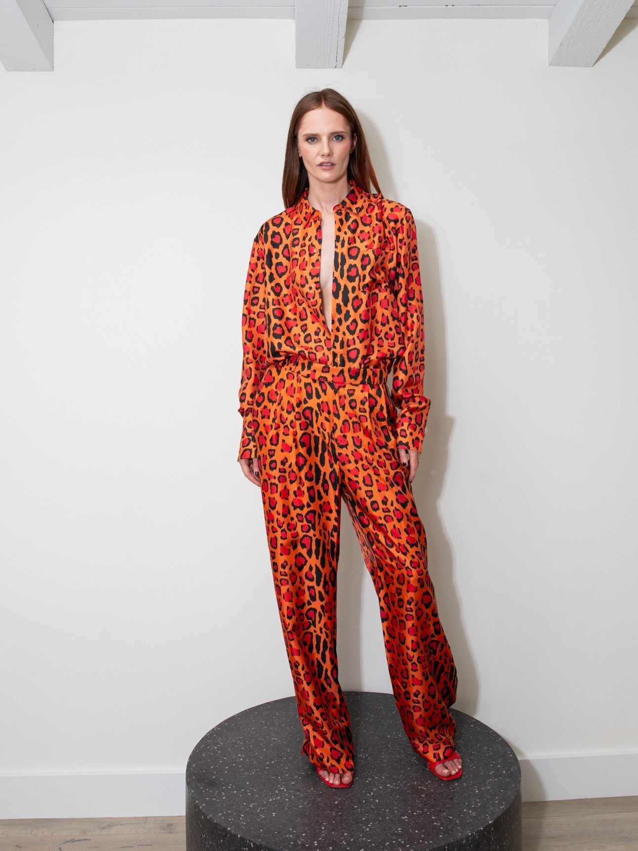 Ruben Long Sleeve Silk Shirt Red Jaguar 