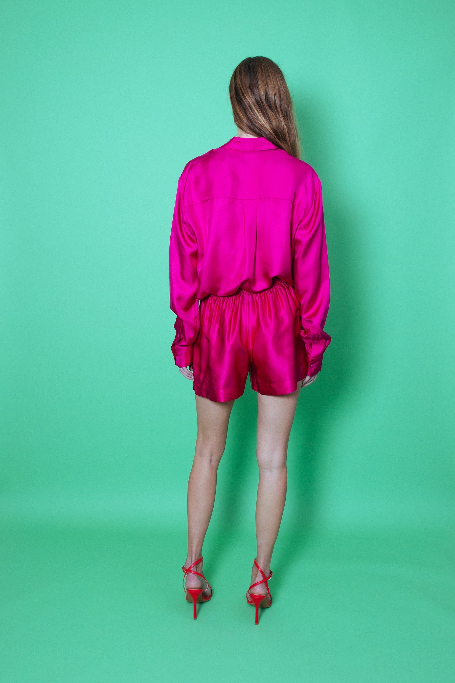Ruben Long Sleeve Silk Shirt Fuscia 