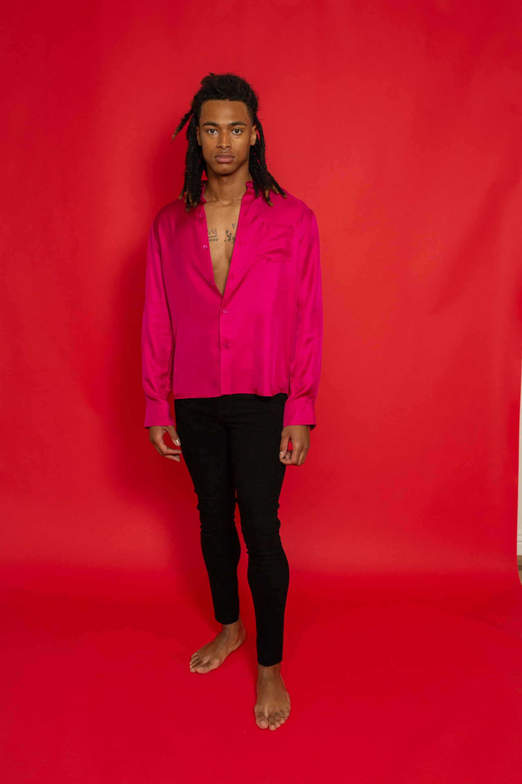 Ruben Long Sleeve Silk Shirt Fuscia 