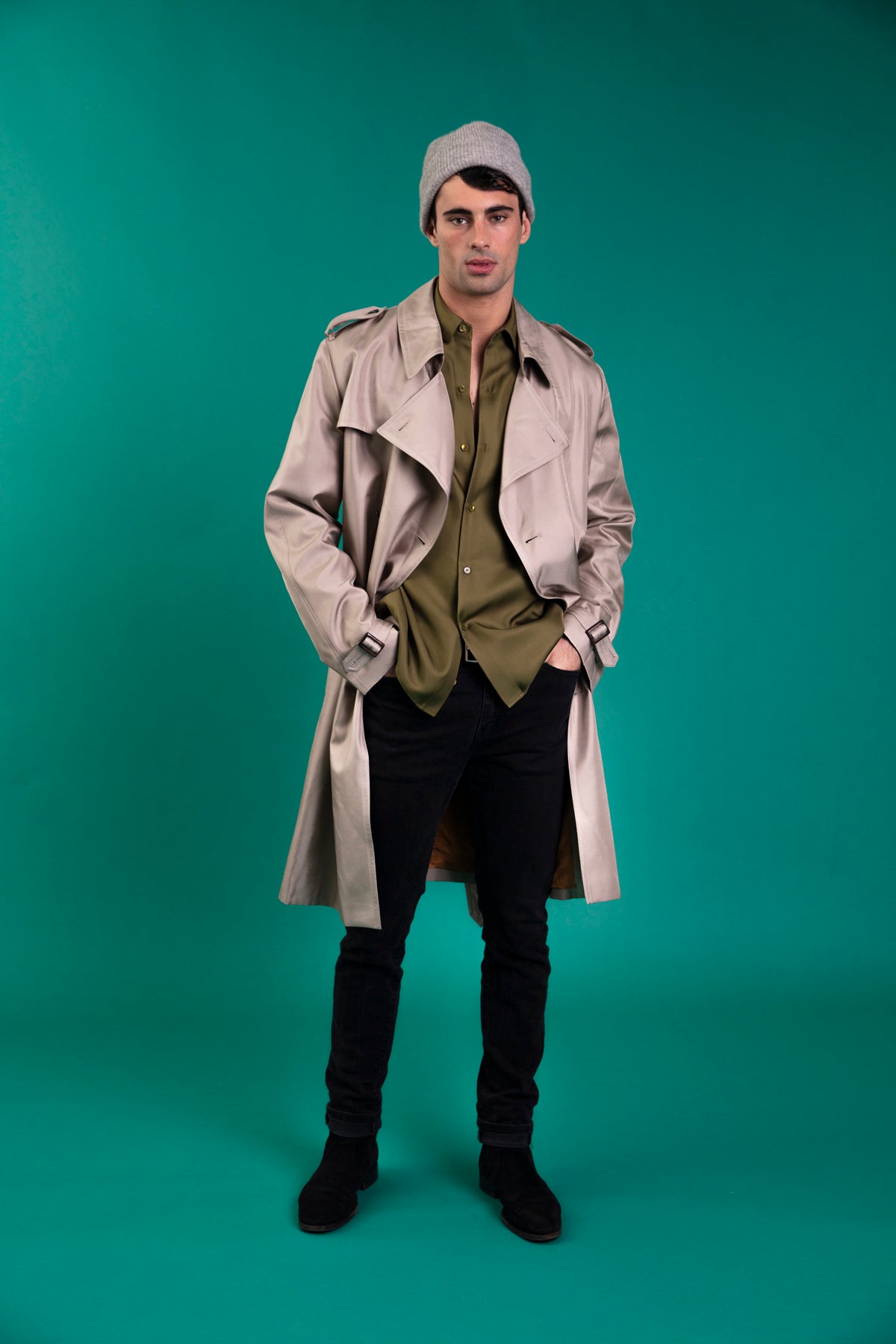 Ruben Long Sleeve Silk Shirt Khaki 