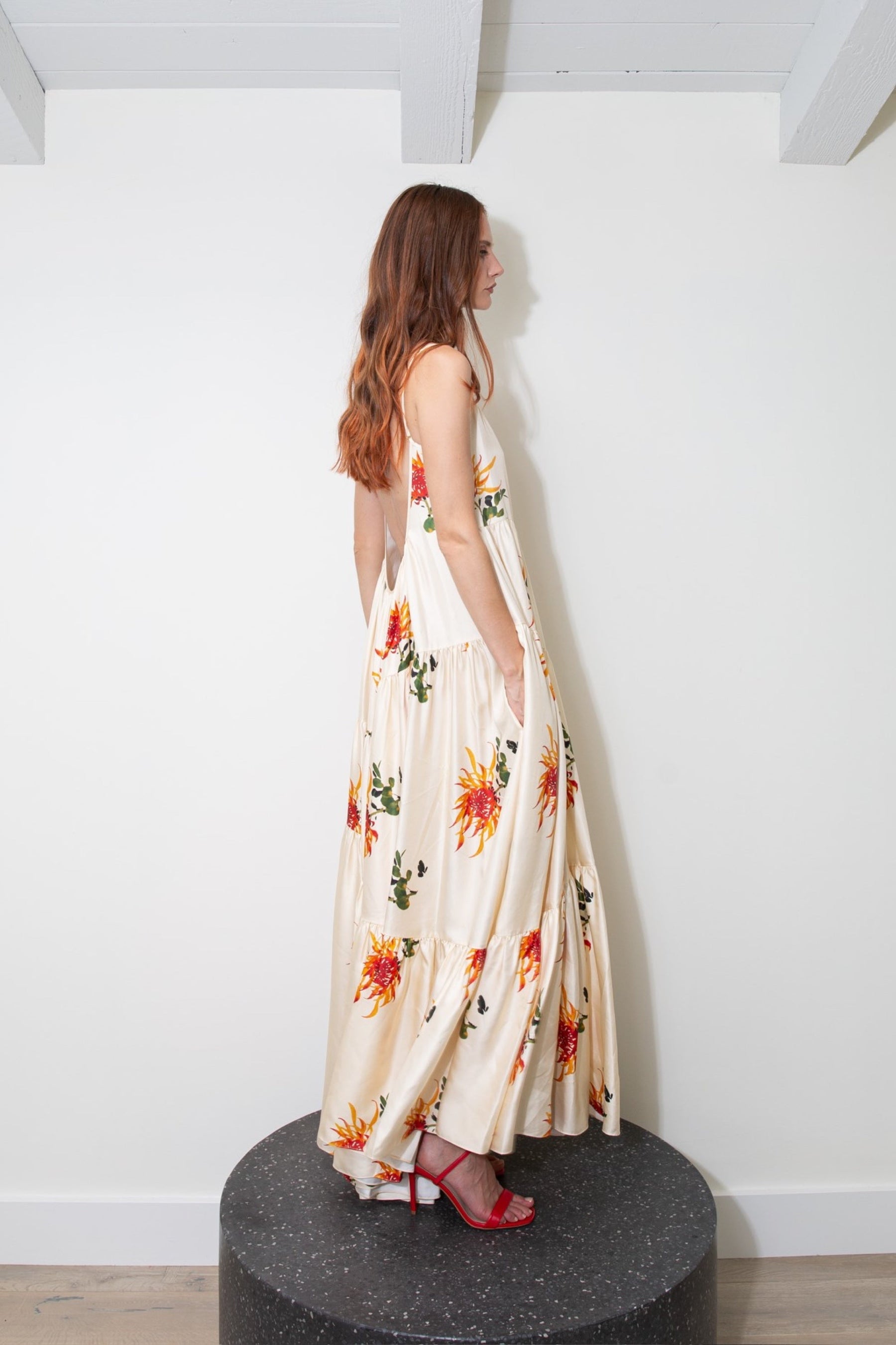 Malibu Silk Maxi Dress Orange Chrysanthemum