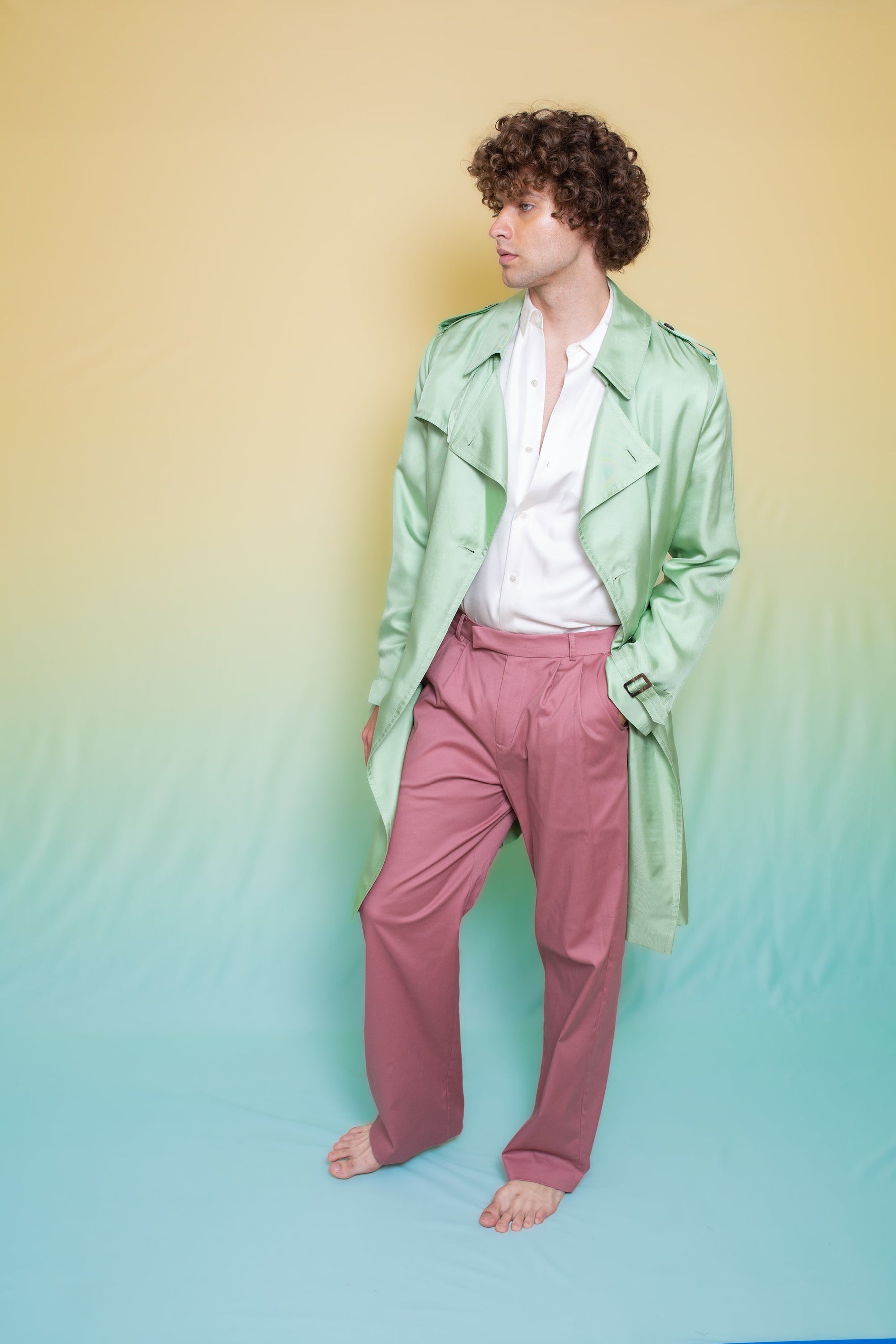 Mako Silk Trench Pistachio 