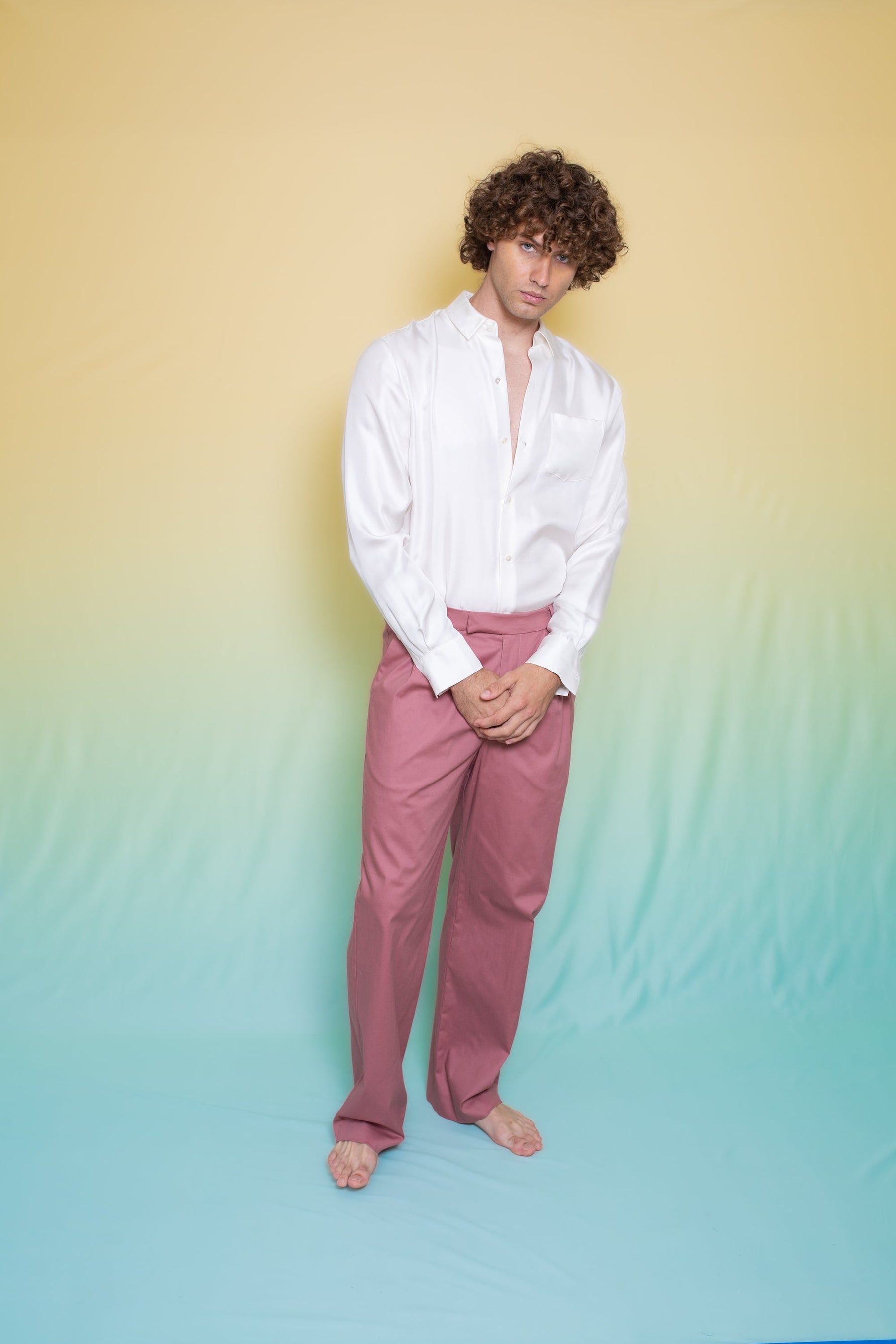 Ruben Long Sleeve Silk Shirt White 