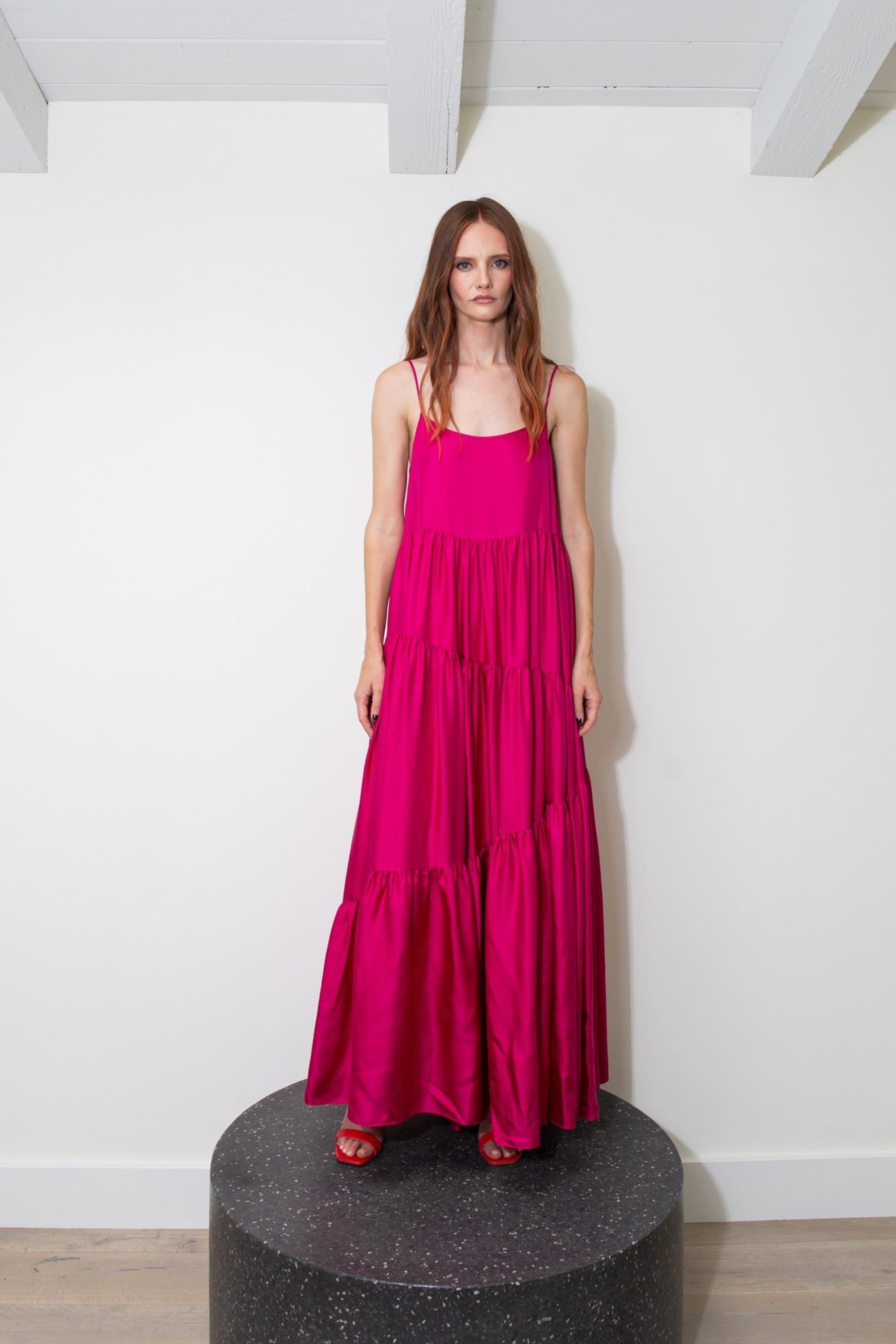 Malibu Silk Maxi Dress Fuscia