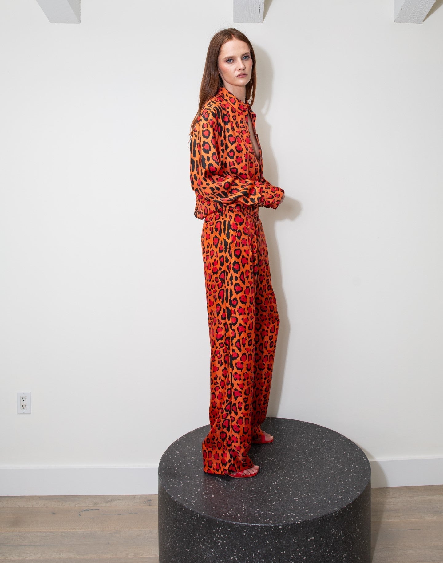 Ruben Long Sleeve Silk Shirt Red Jaguar 