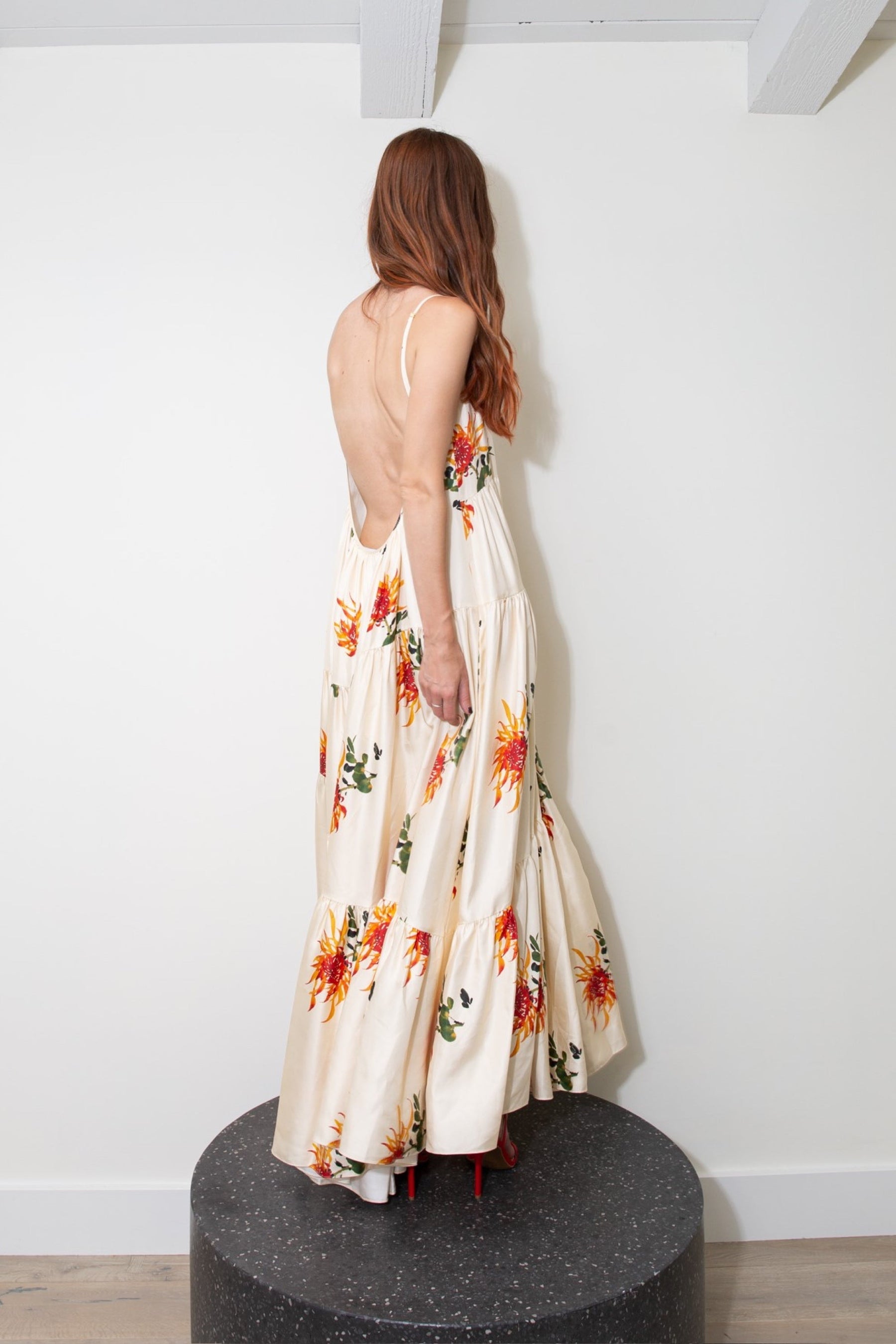 Malibu Silk Maxi Dress Orange Chrysanthemum