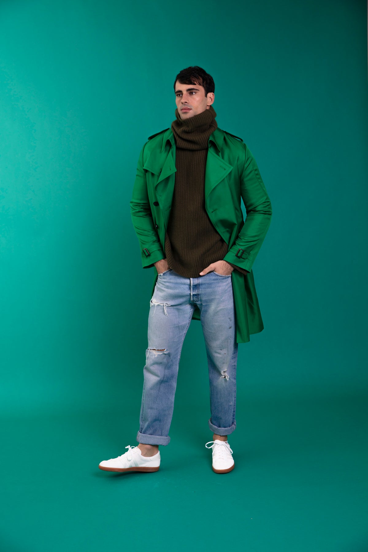 Mako Silk Trench Emerald 