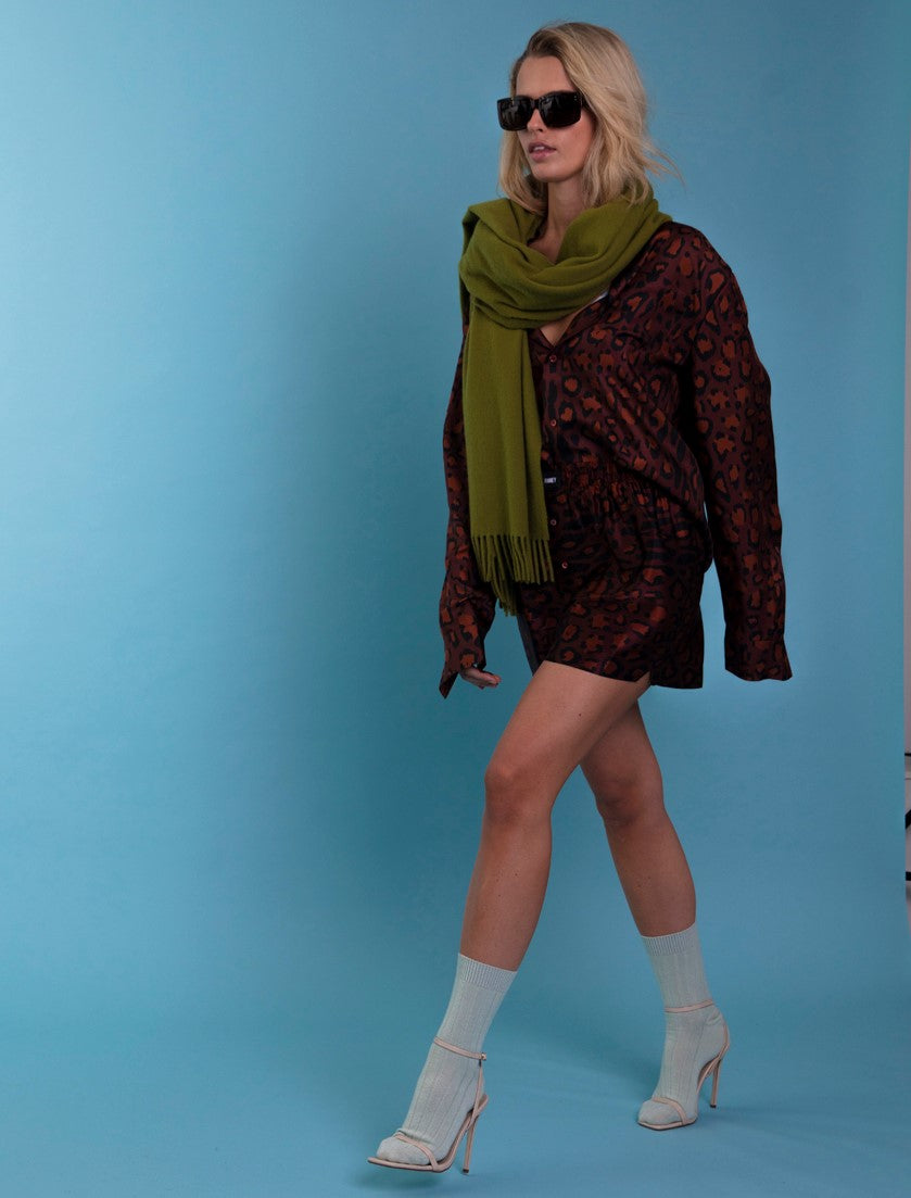 Ruben Long Sleeve Silk Shirt Chocolate Jaguar 