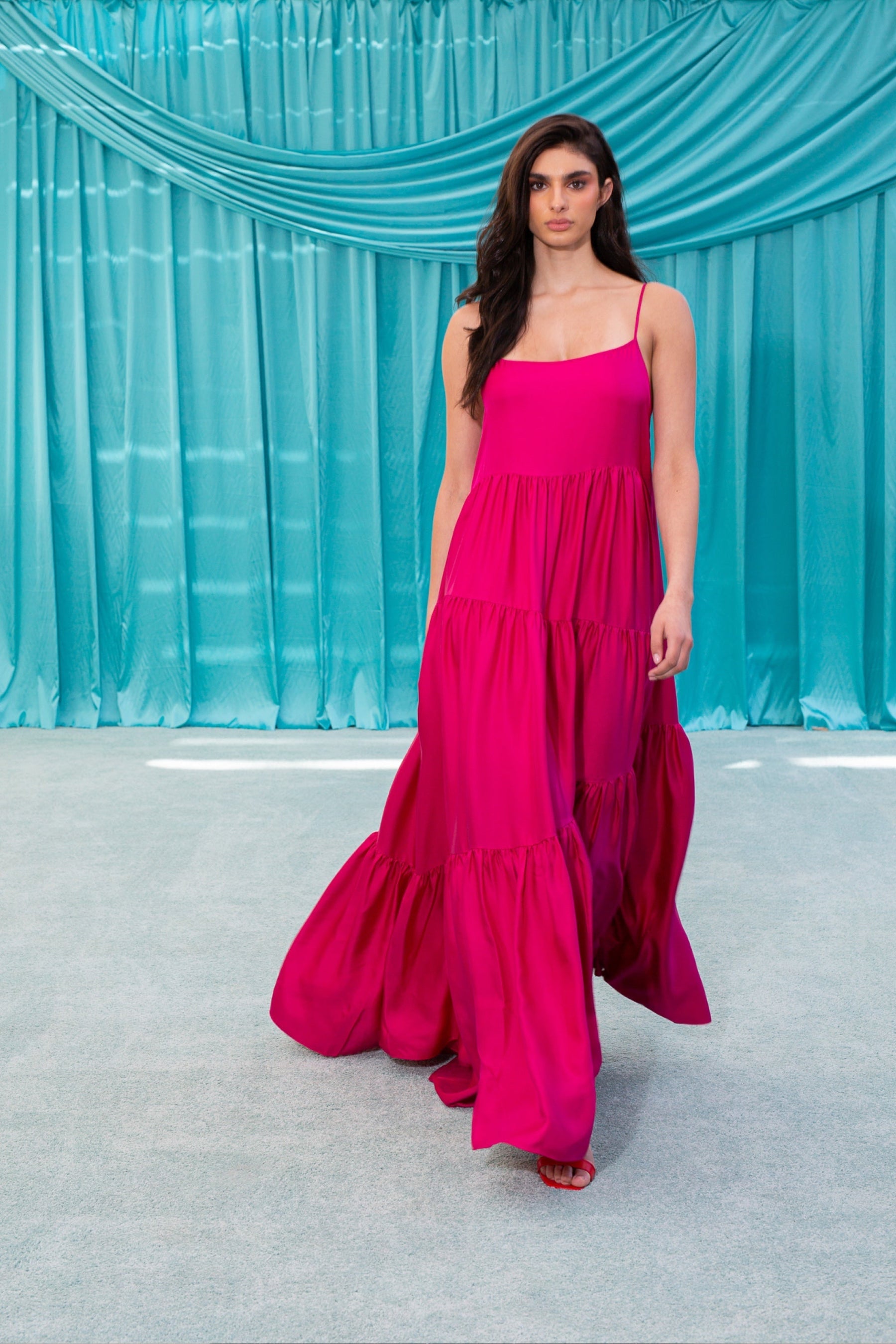 Malibu Silk Maxi Dress Fuscia