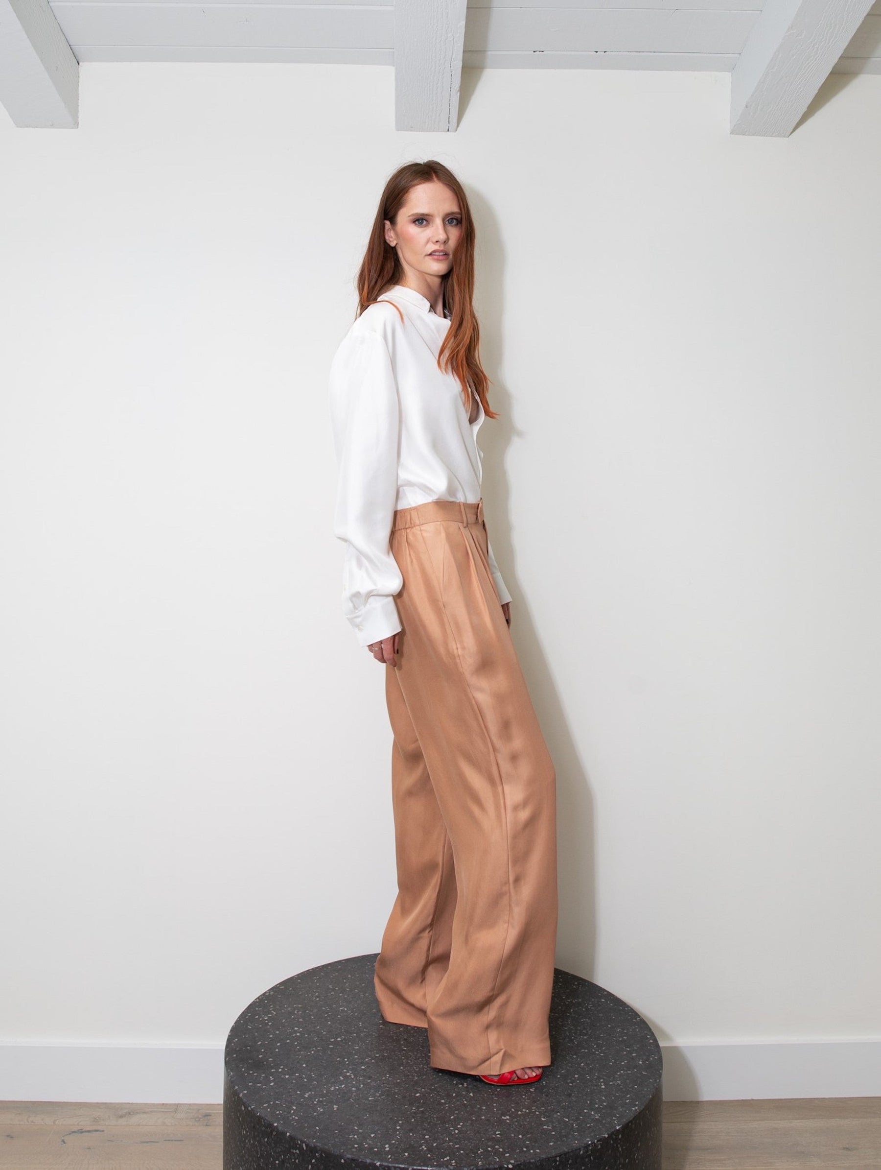 Ruben Long Sleeve Silk Shirt White 