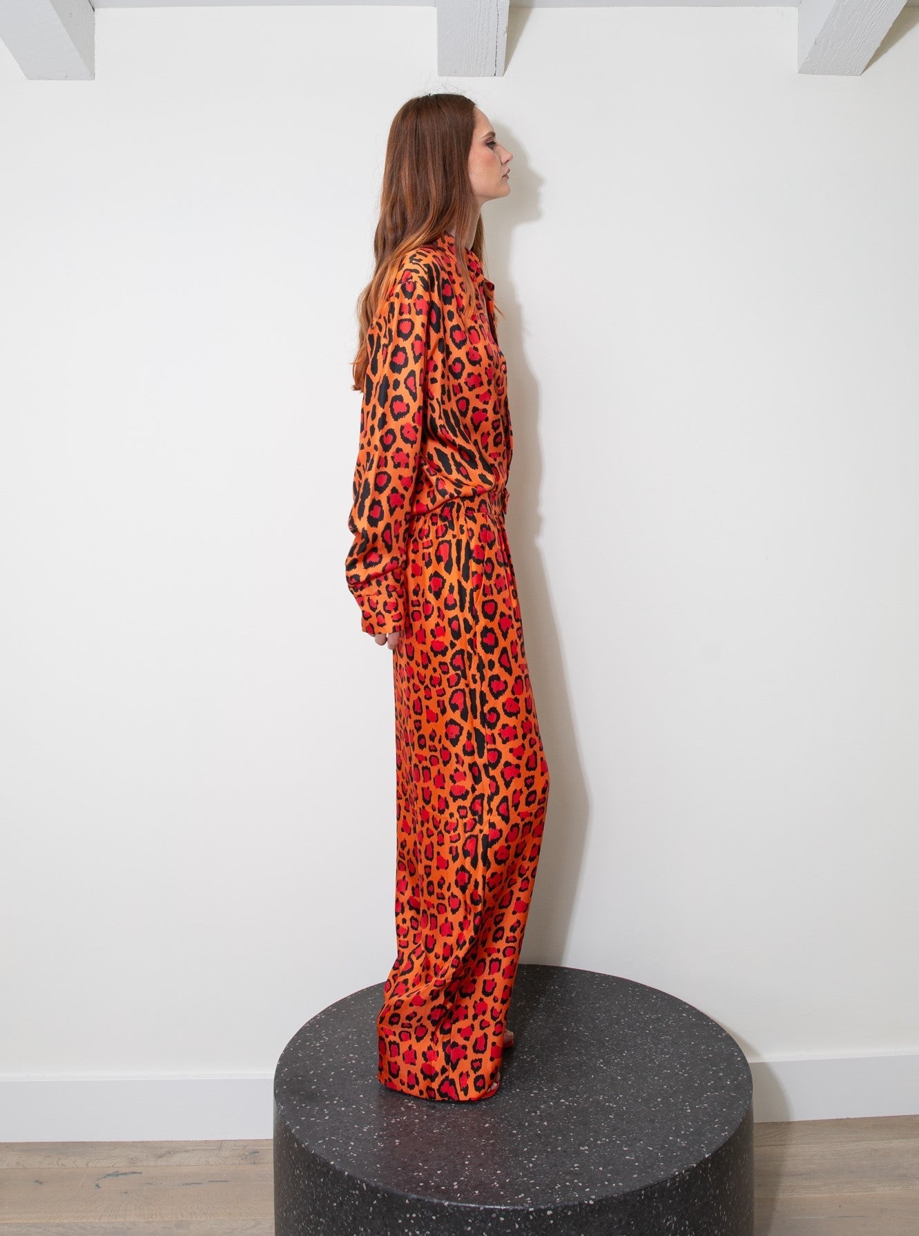 Ruben Long Sleeve Silk Shirt Red Jaguar 