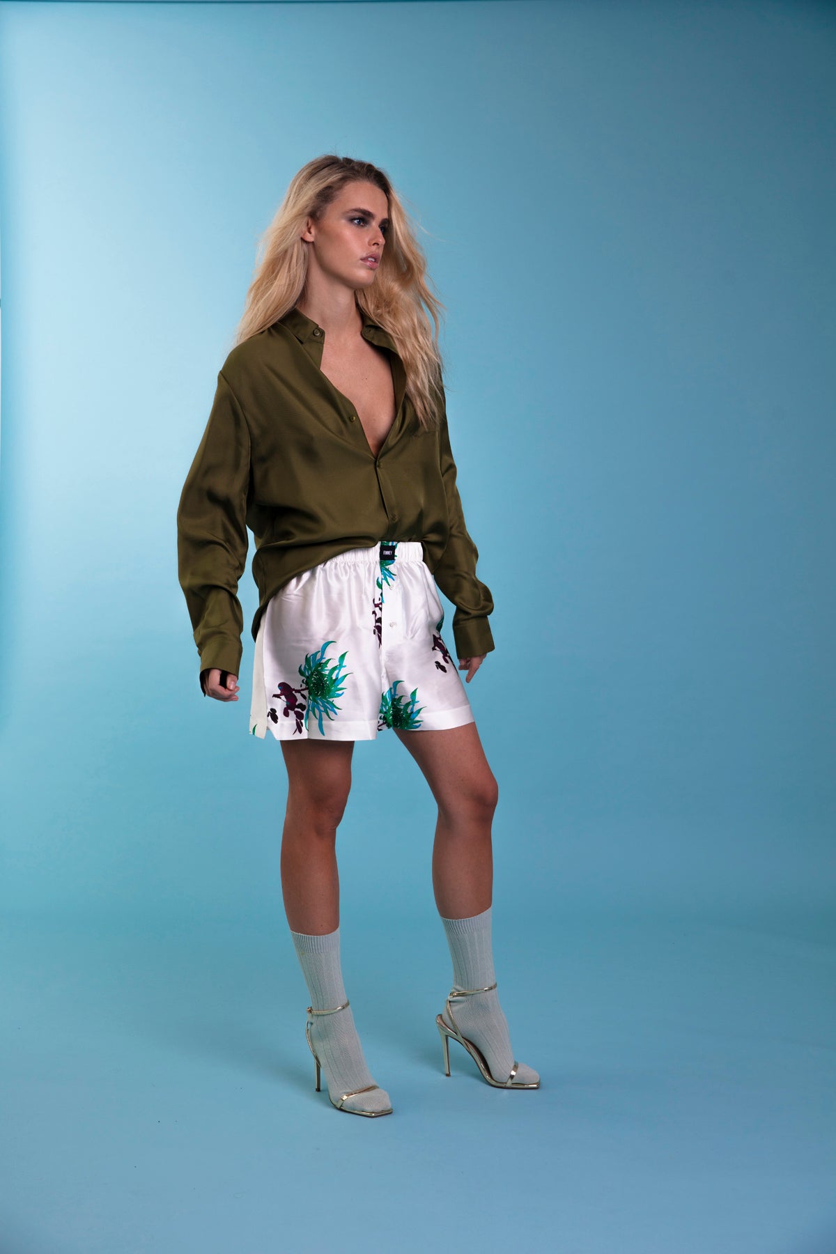 Le Weekend Silk Boxer Blue Chrysanthemum 