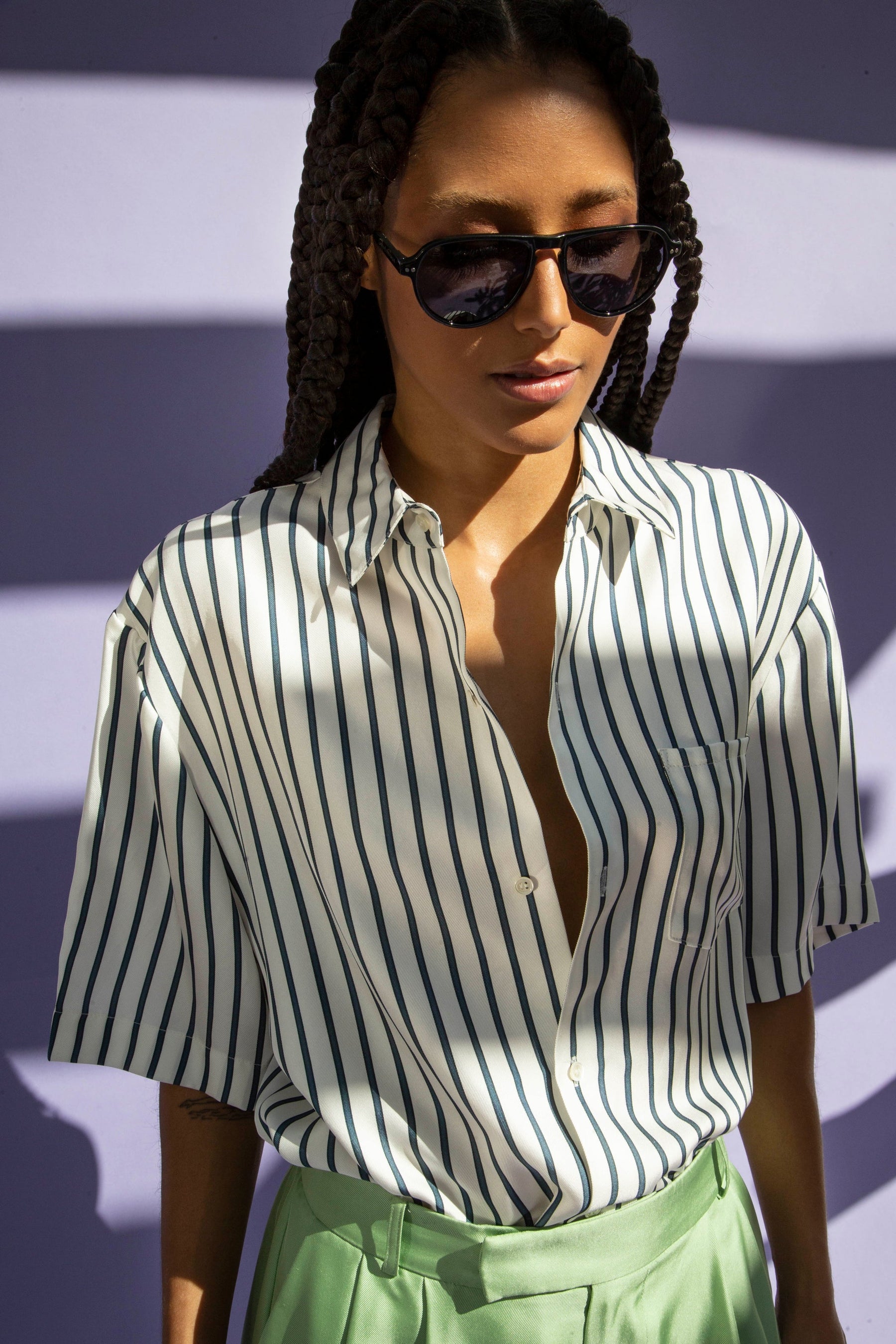 Boyfriend Silk Shirt Blue Stripe