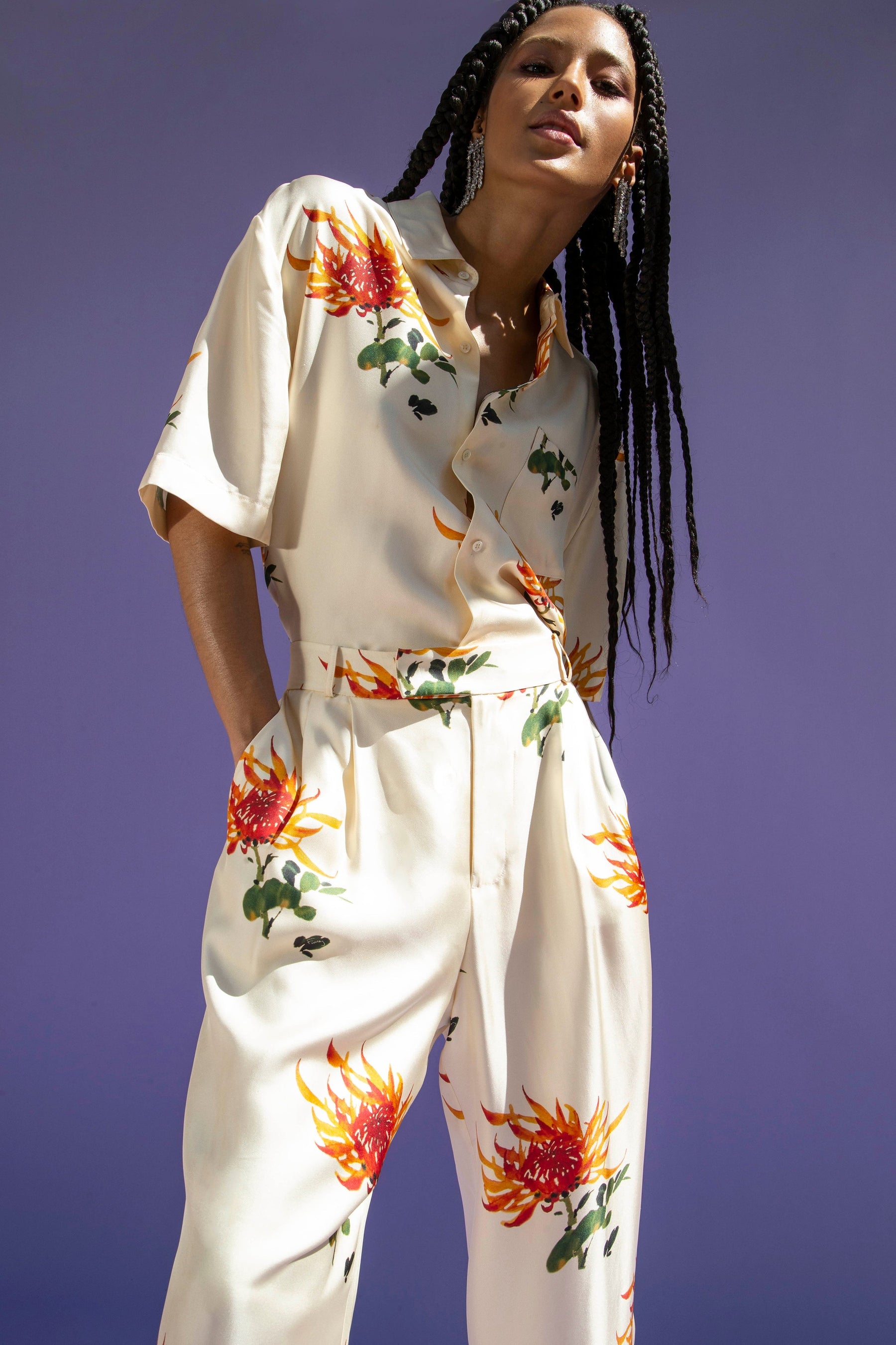 Boyfriend Silk Shirt Orange Chrysanthemum 