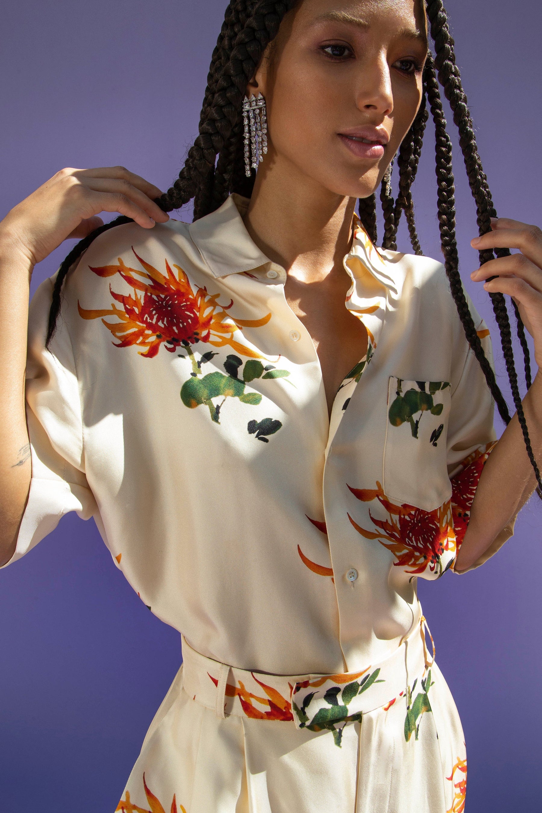 Boyfriend Silk Shirt Orange Chrysanthemum 