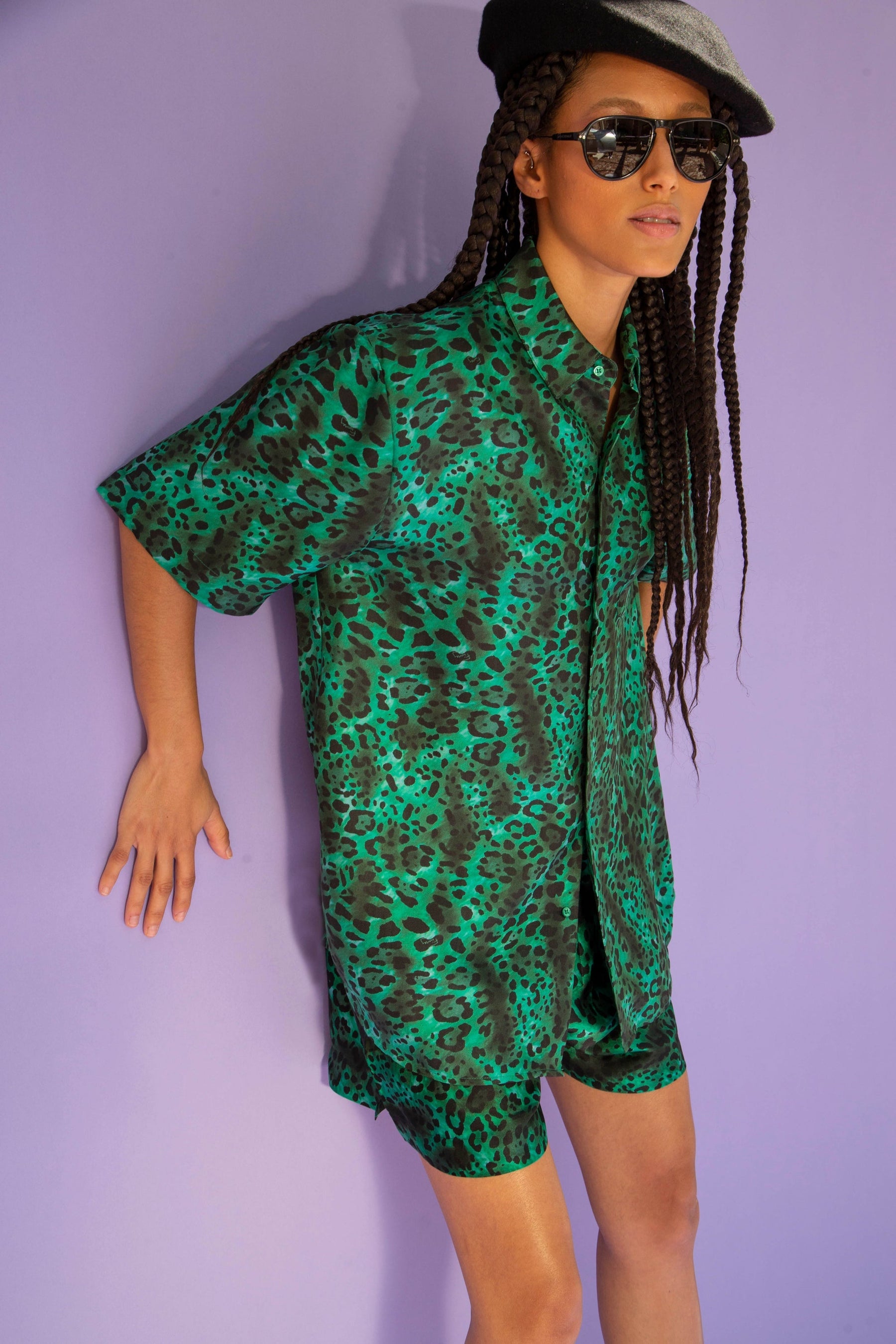 Boyfriend Silk Shirt Emerald Jaguar