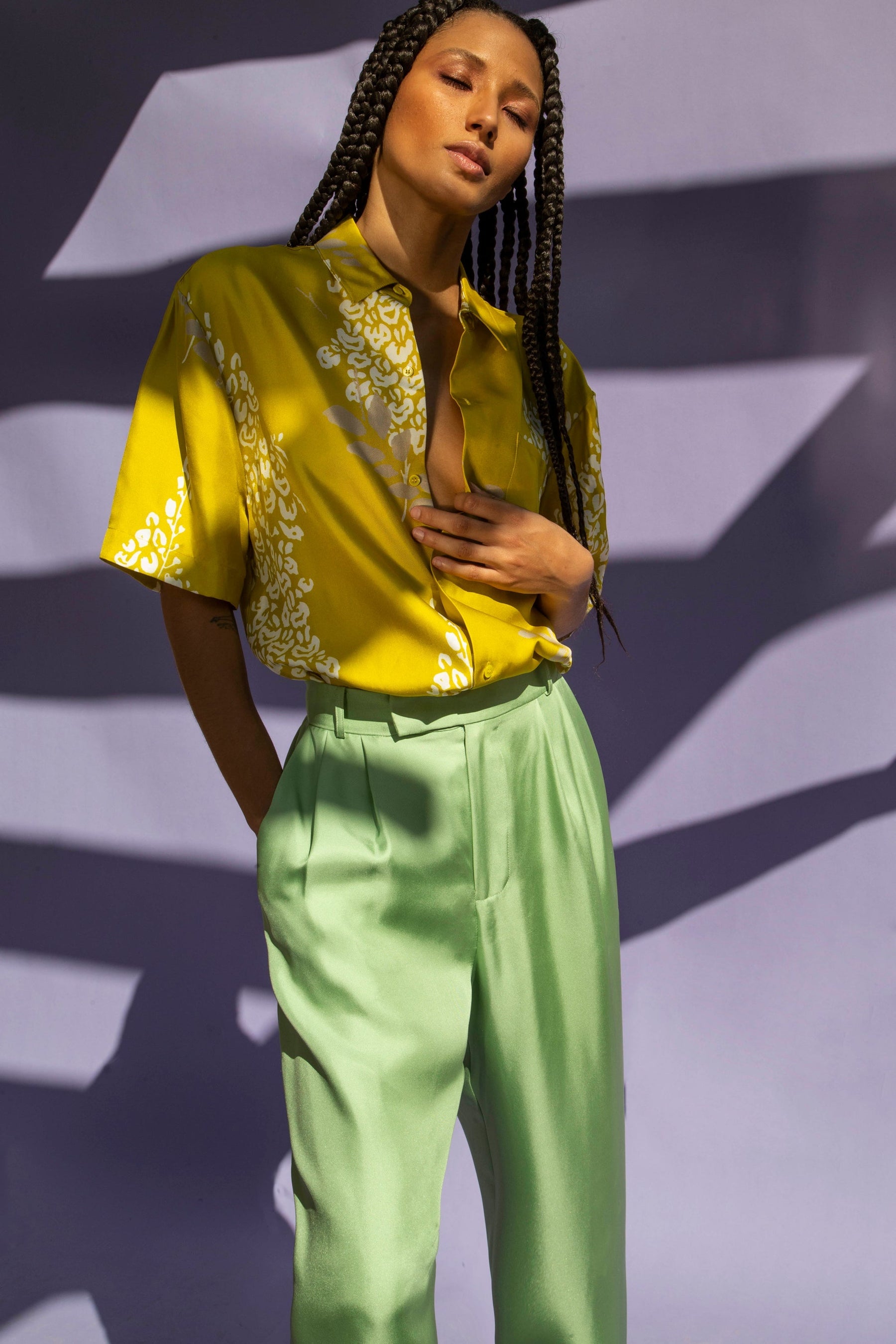 Boyfriend Silk Shirt Yellow Wisteria