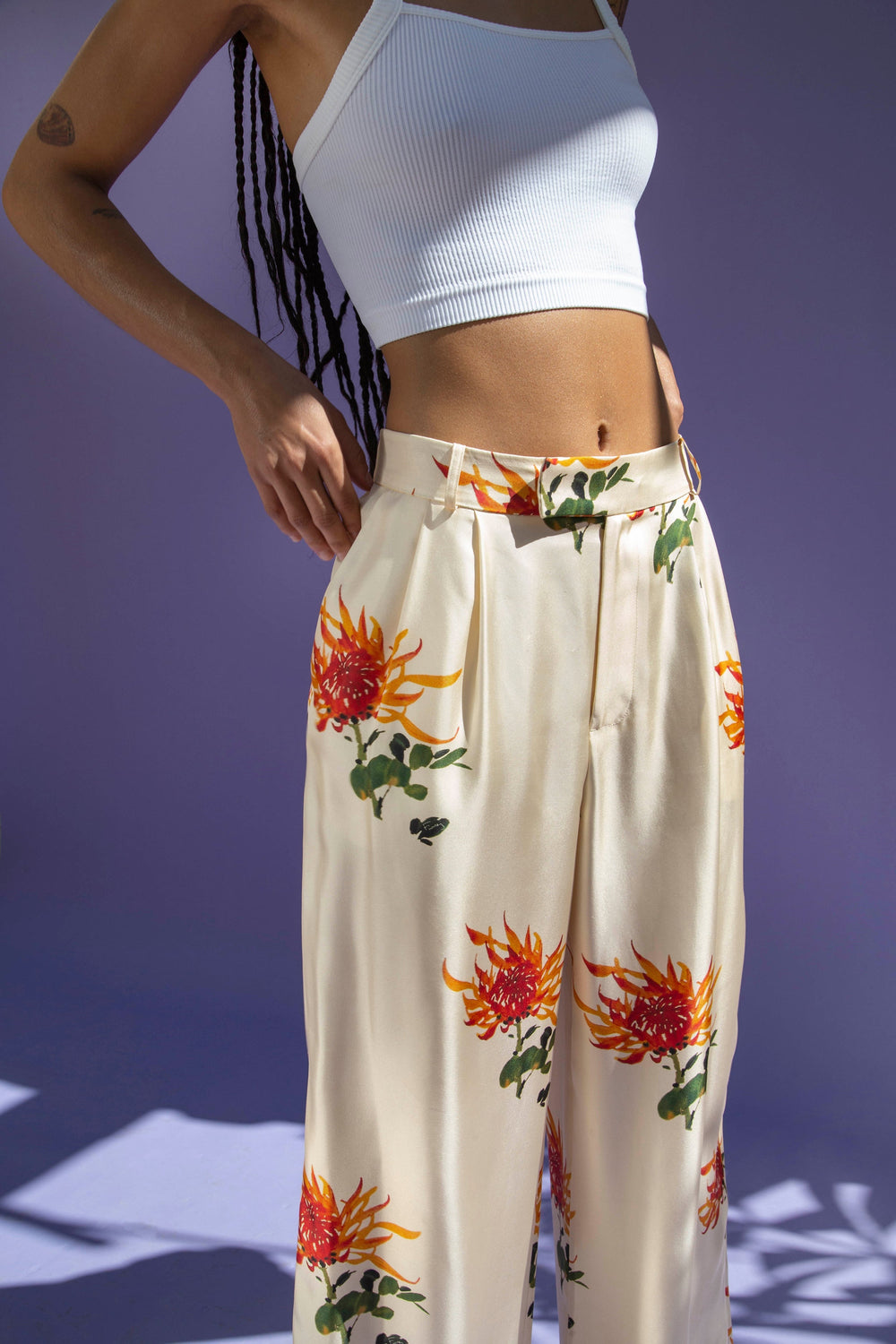 Salinas Silk Trouser Orange Chrysanthemum Woman · FINNEY - A