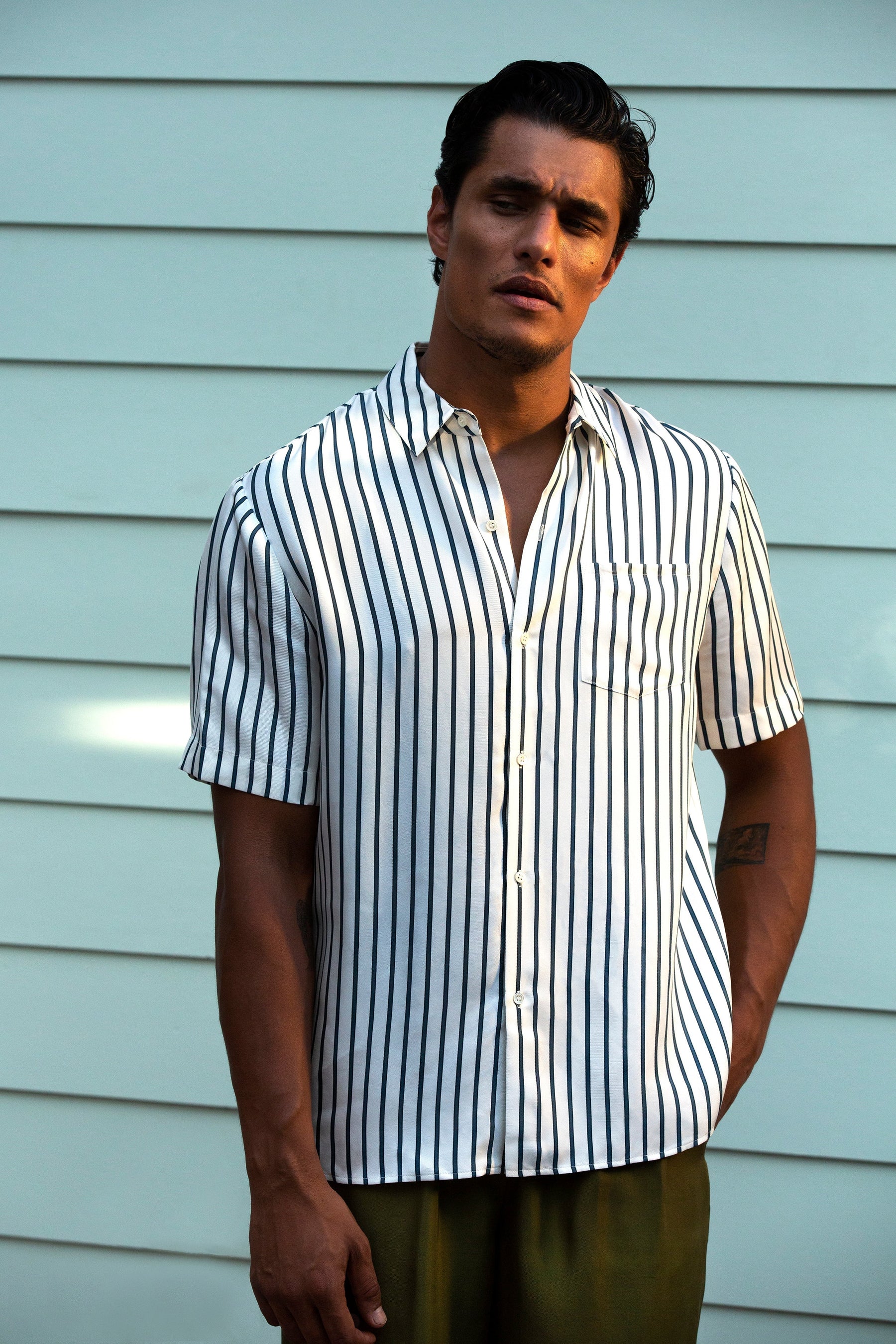 Boyfriend Silk Shirt Blue Stripe