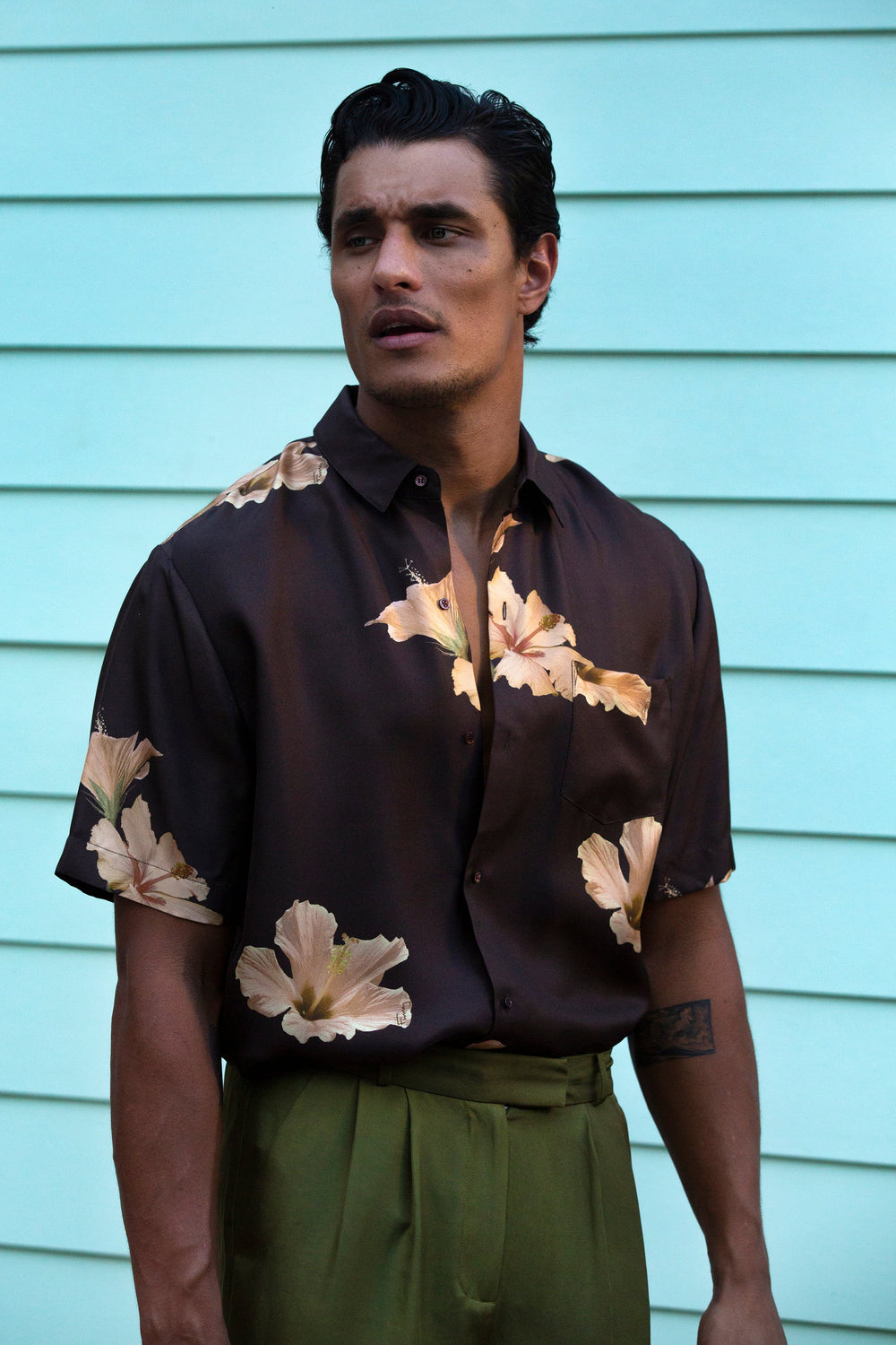 Boyfriend Silk Shirt Chocolate Modern Hawaiian Man