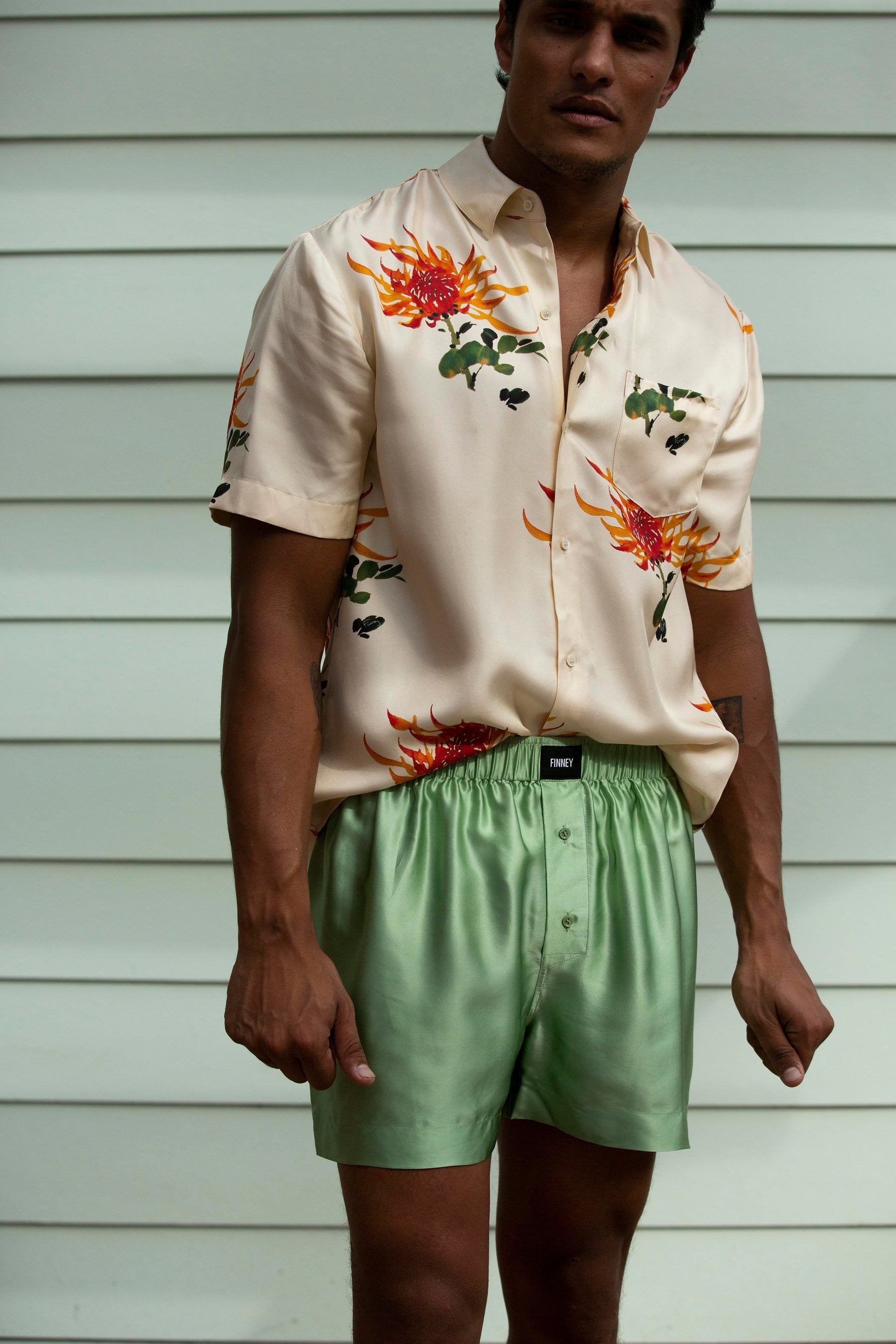 Boyfriend Silk Shirt Orange Chrysanthemum 