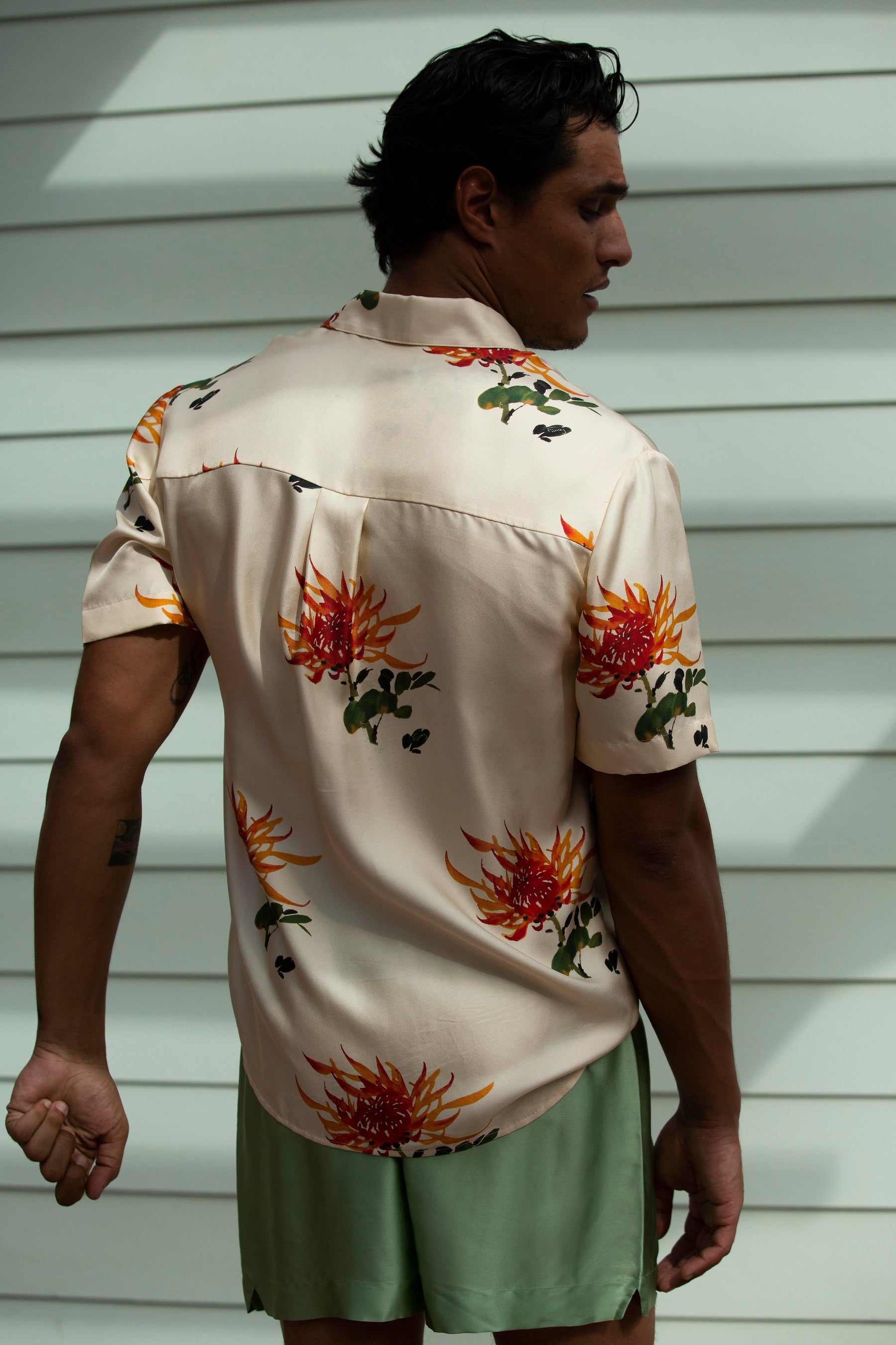Boyfriend Silk Shirt Orange Chrysanthemum 