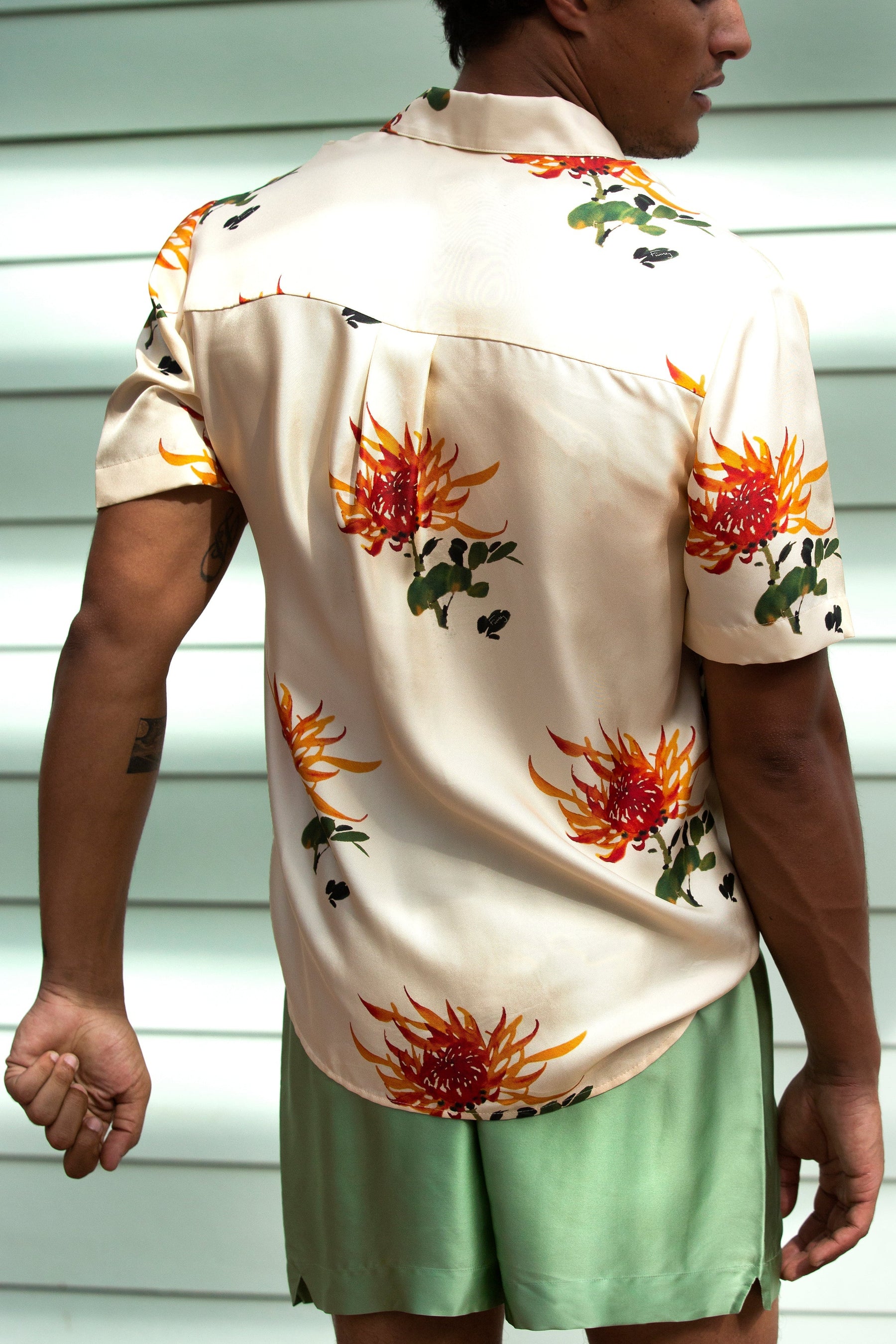 Boyfriend Silk Shirt Orange Chrysanthemum 