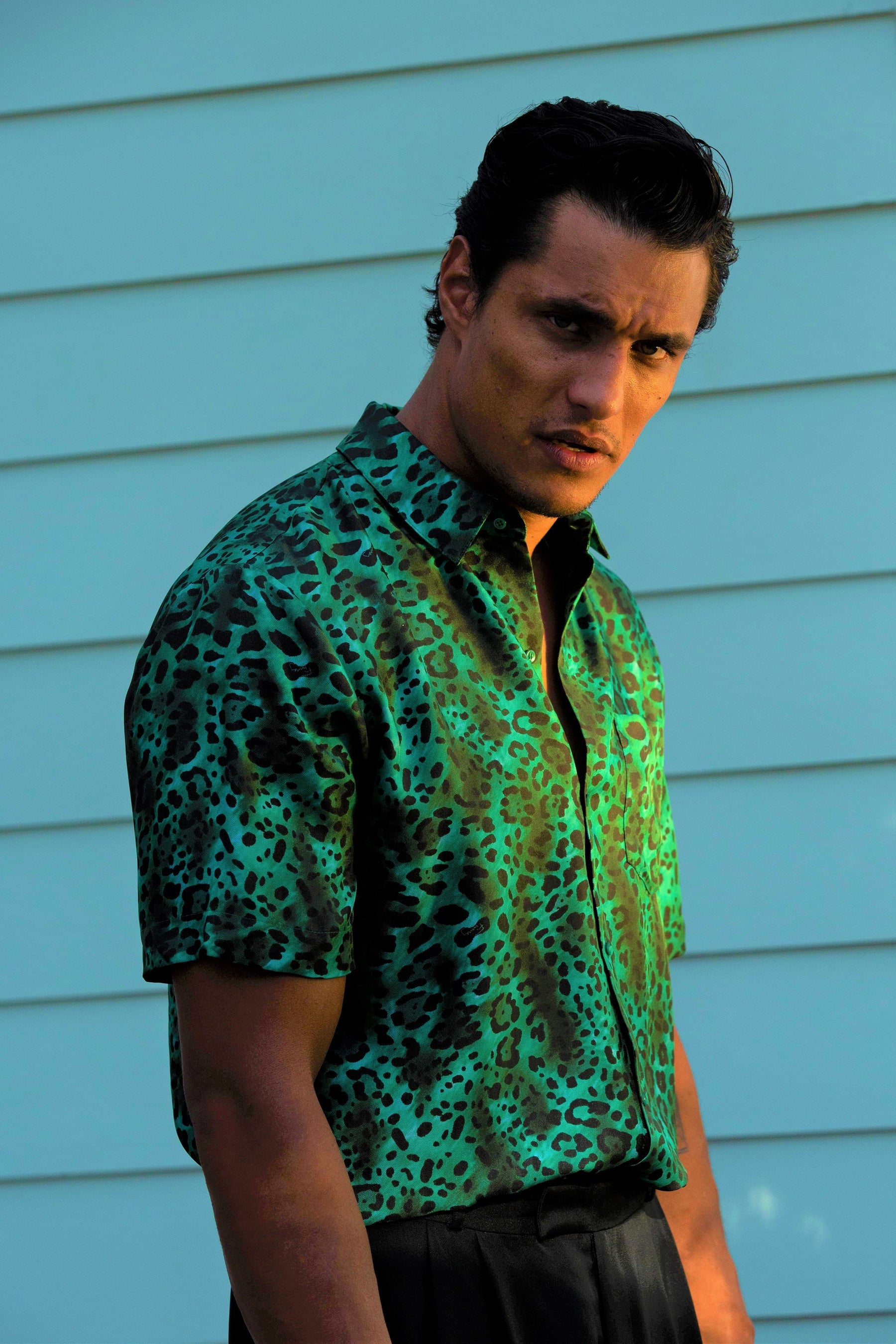 Boyfriend Silk Shirt Emerald Jaguar
