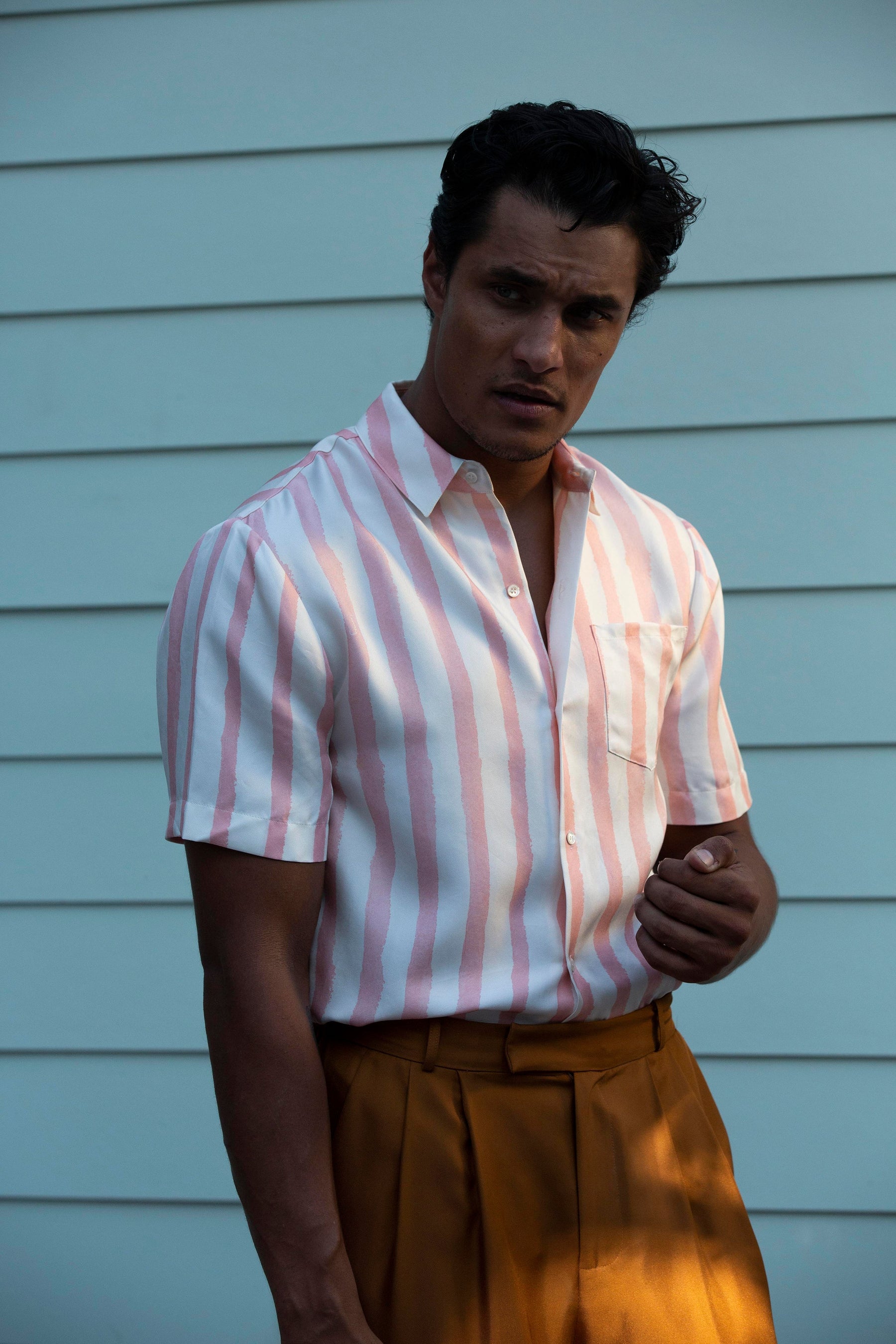 Boyfriend Silk Shirt Pink Watercolour Stripe