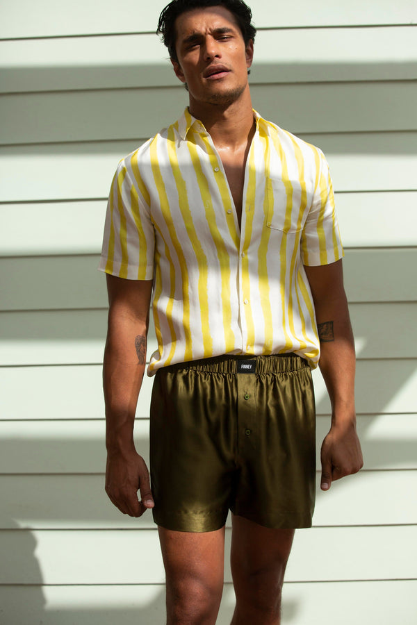 Boyfriend Silk Shirt Yellow Watercolour Stripe